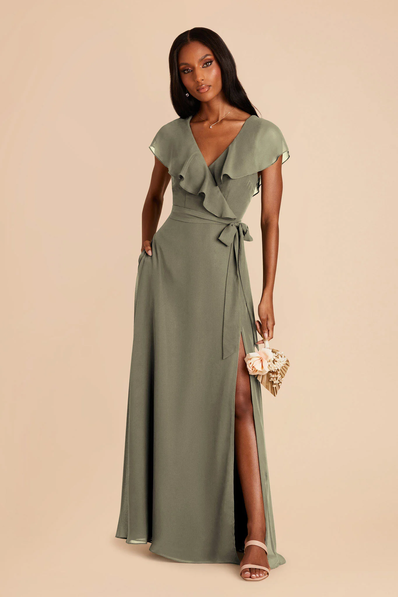 Jackson Chiffon Dress - Thyme - Image 4