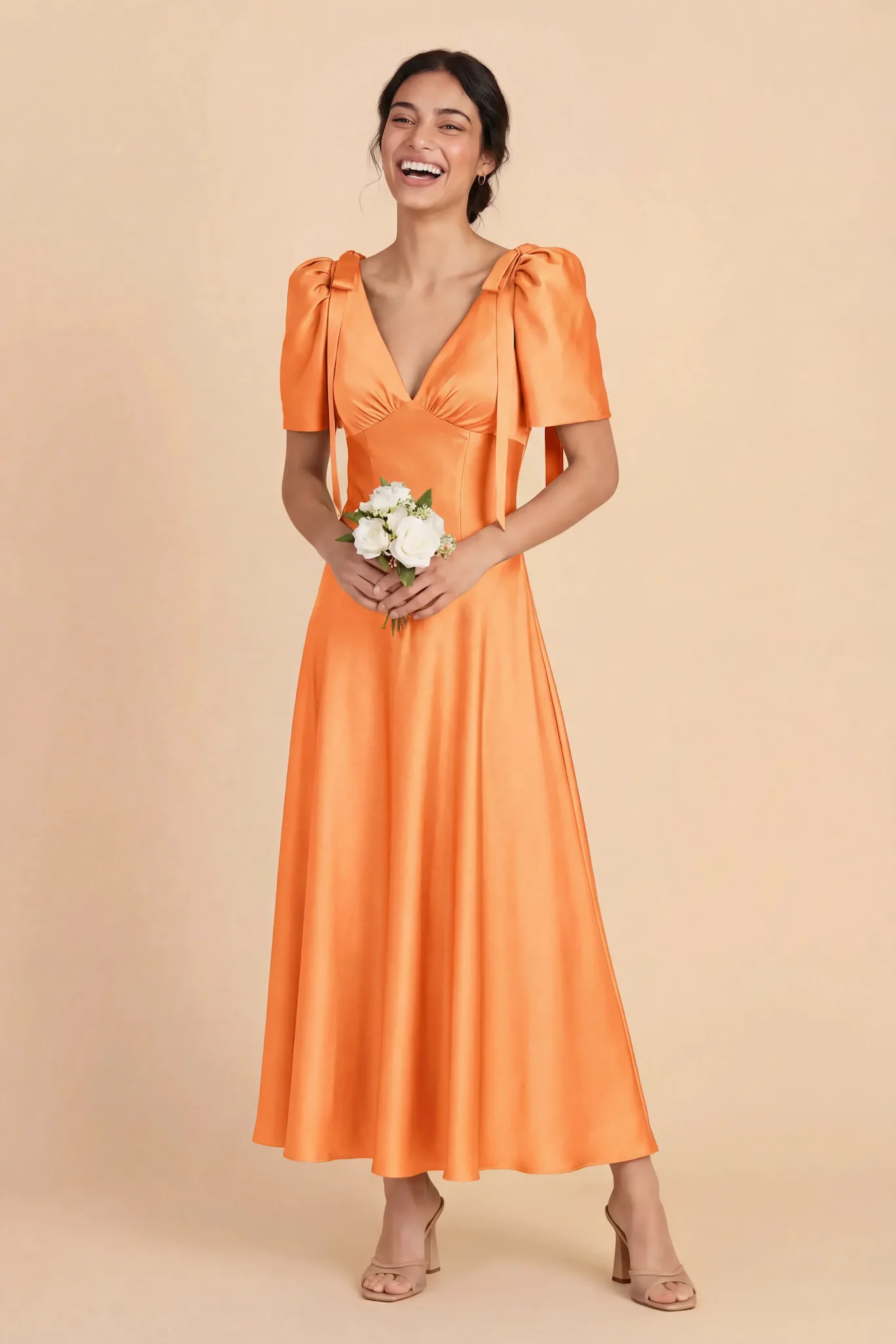 Jacqueline Matte Satin Dress - Apricot - Image 3