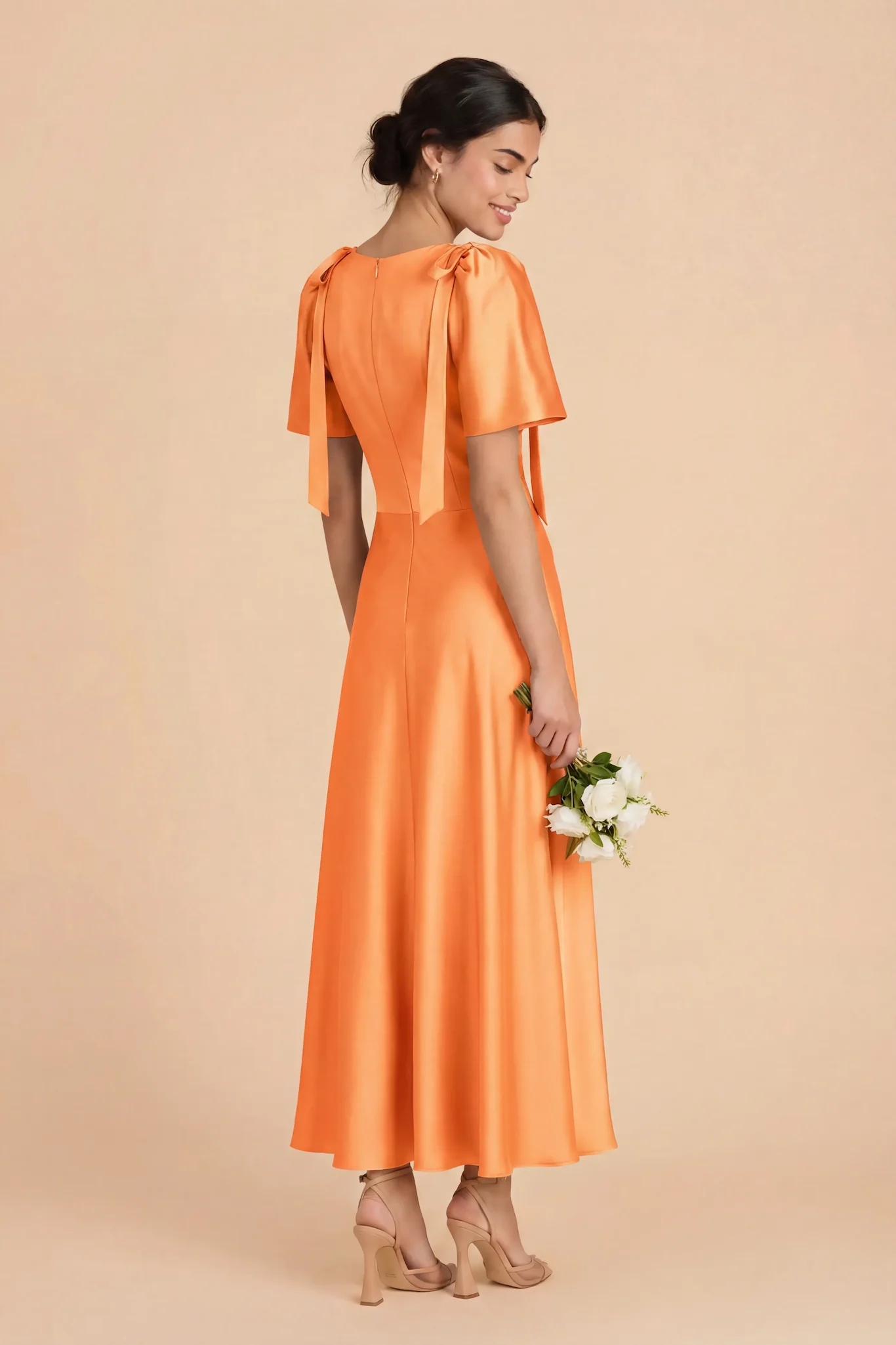 Jacqueline Matte Satin Dress - Apricot - Image 5