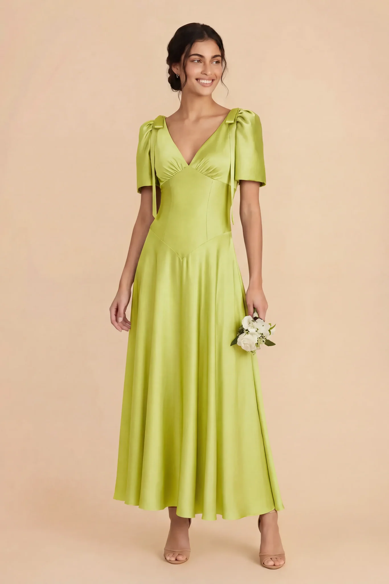 Jacqueline Matte Satin Dress - Chartreuse