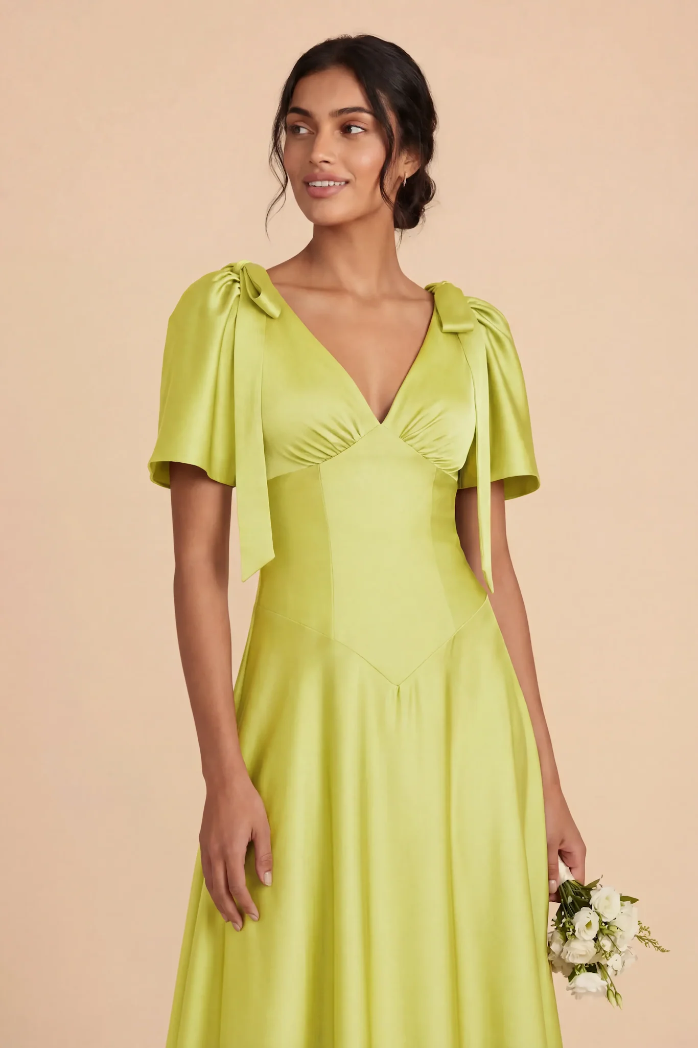 Jacqueline Matte Satin Dress - Chartreuse - Image 4