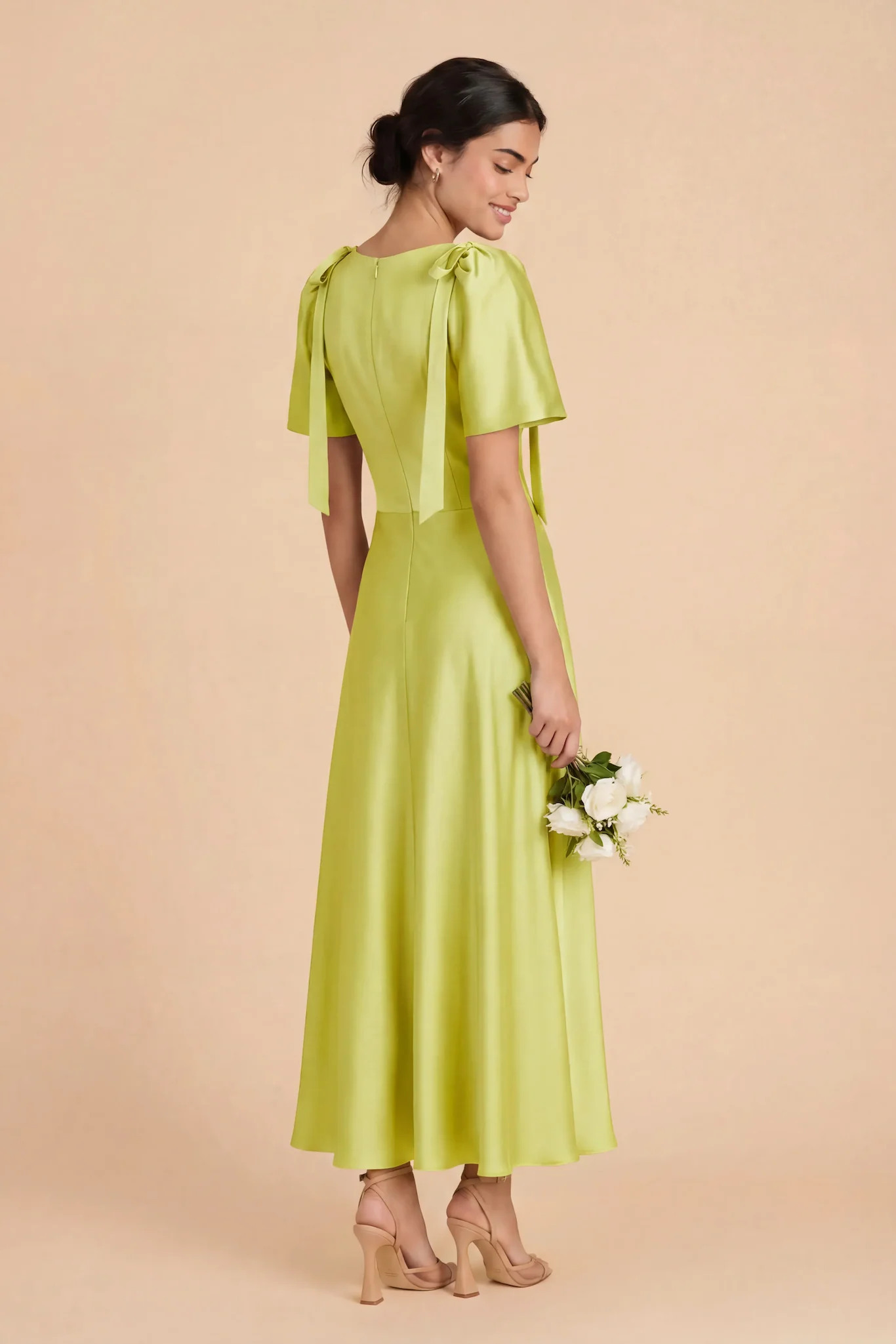 Jacqueline Matte Satin Dress - Chartreuse - Image 5