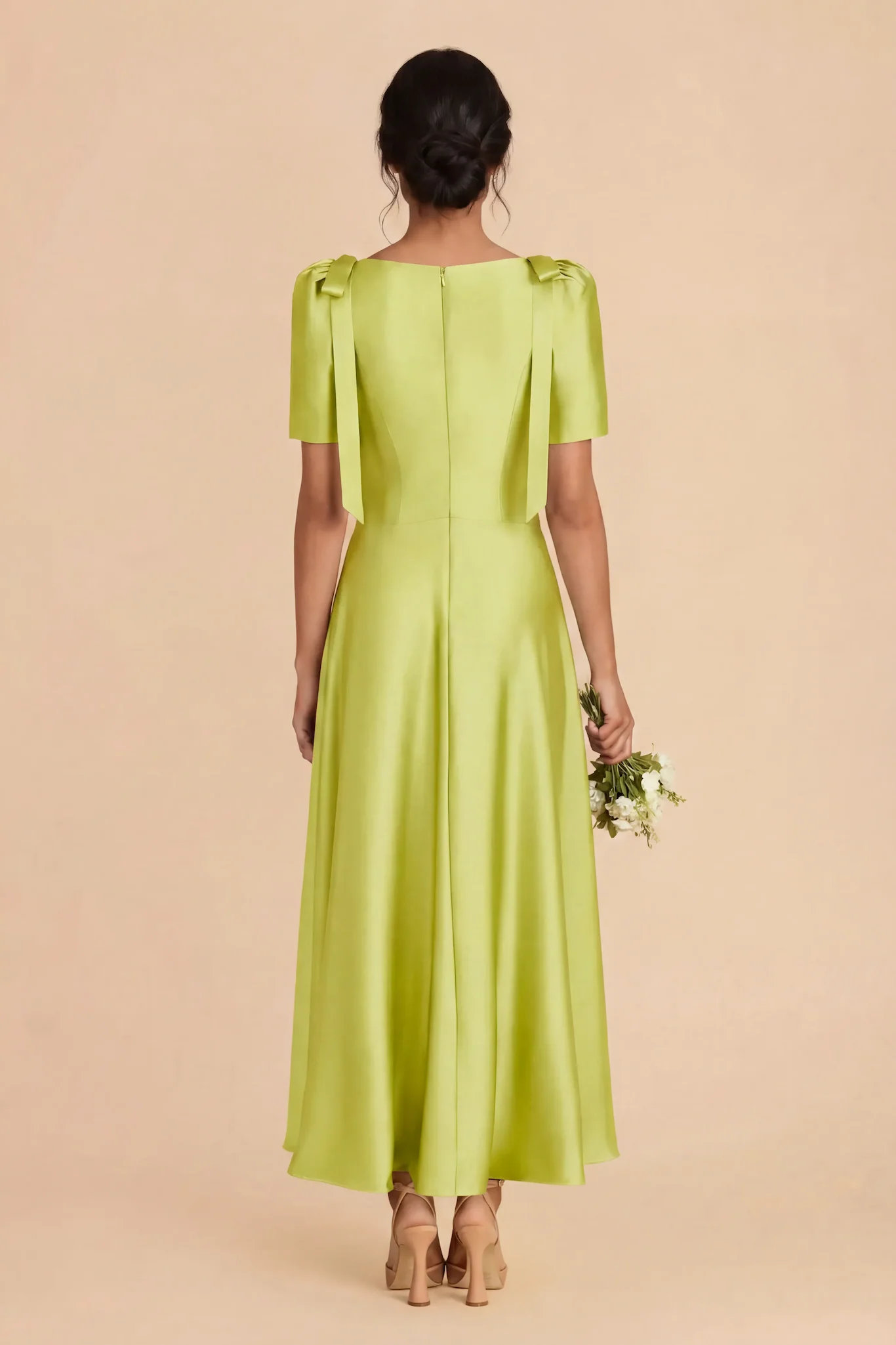 Jacqueline Matte Satin Dress - Chartreuse - Image 6