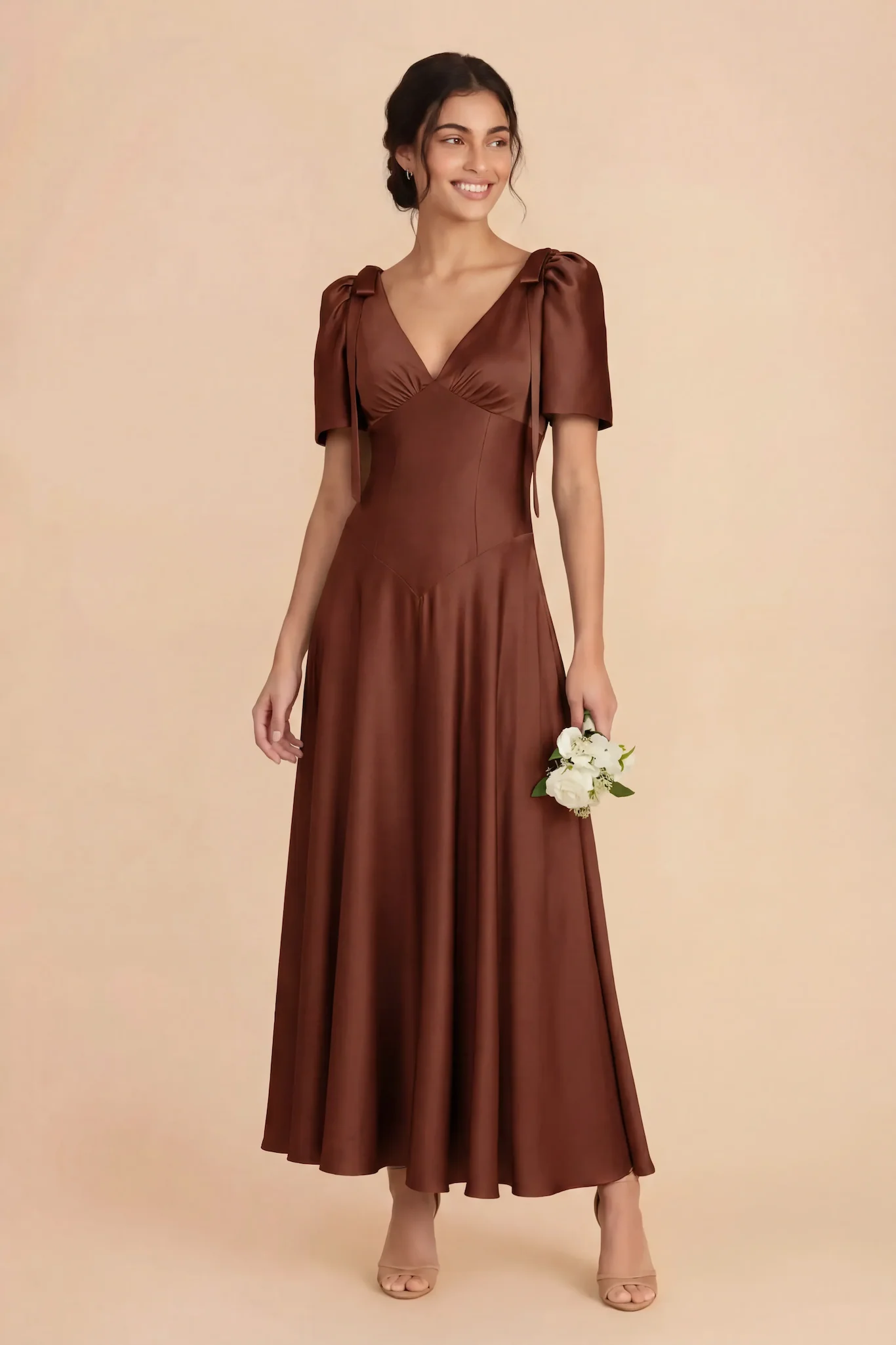 Jacqueline Matte Satin Dress - Cognac