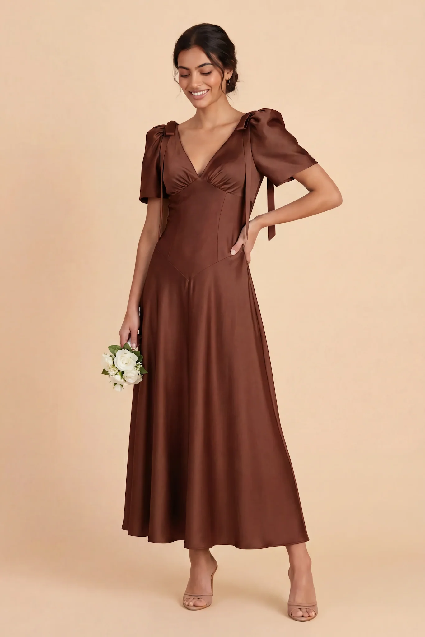 Jacqueline Matte Satin Dress - Cognac - Image 2
