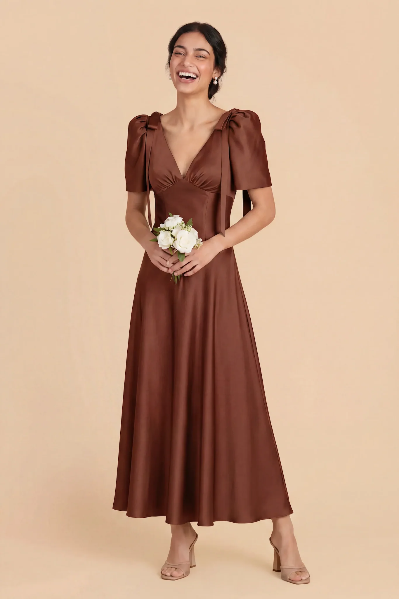 Jacqueline Matte Satin Dress - Cognac - Image 3