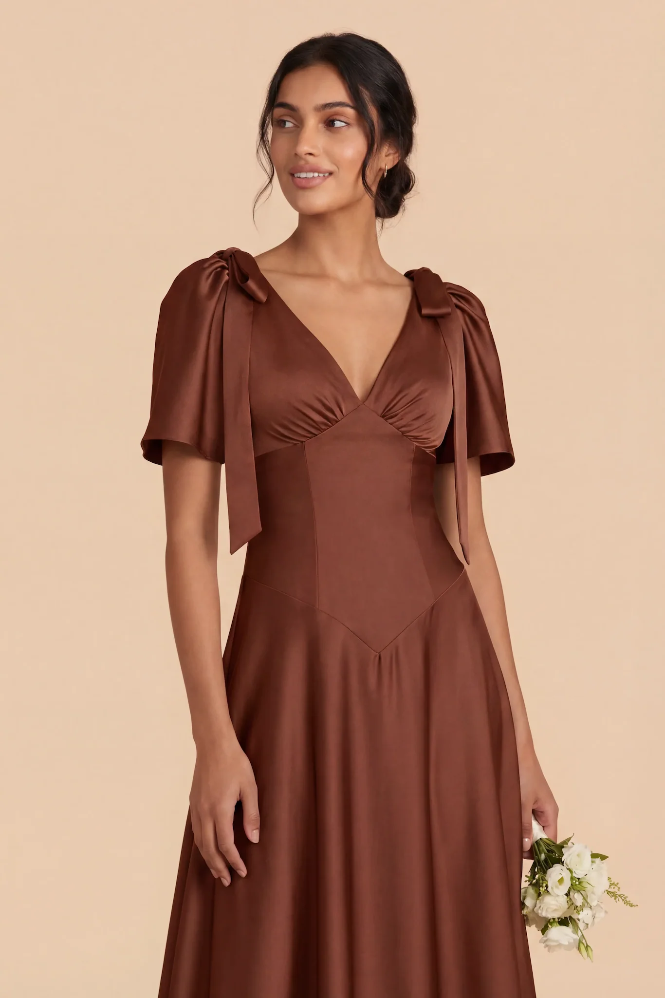 Jacqueline Matte Satin Dress - Cognac - Image 4
