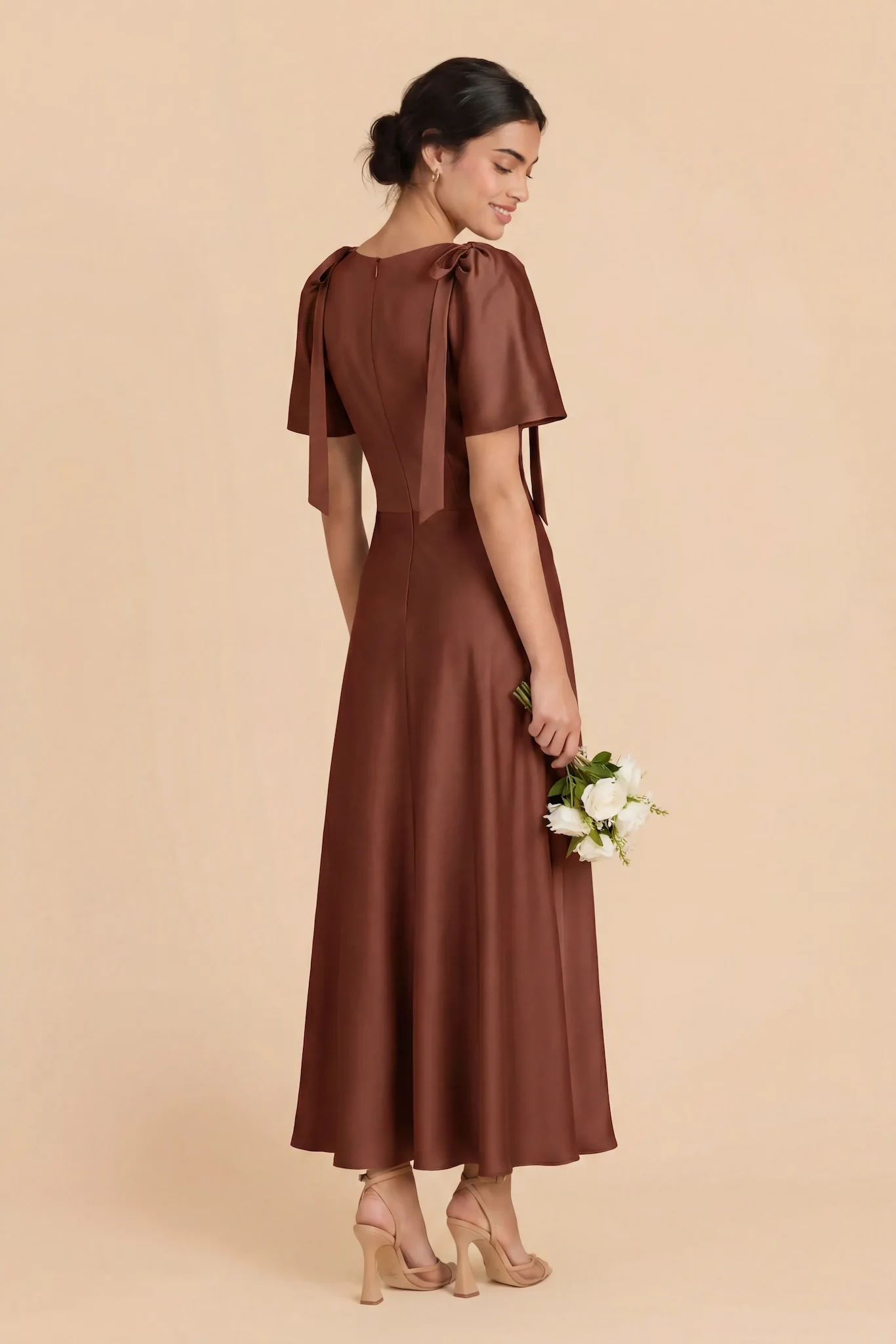 Jacqueline Matte Satin Dress - Cognac - Image 5