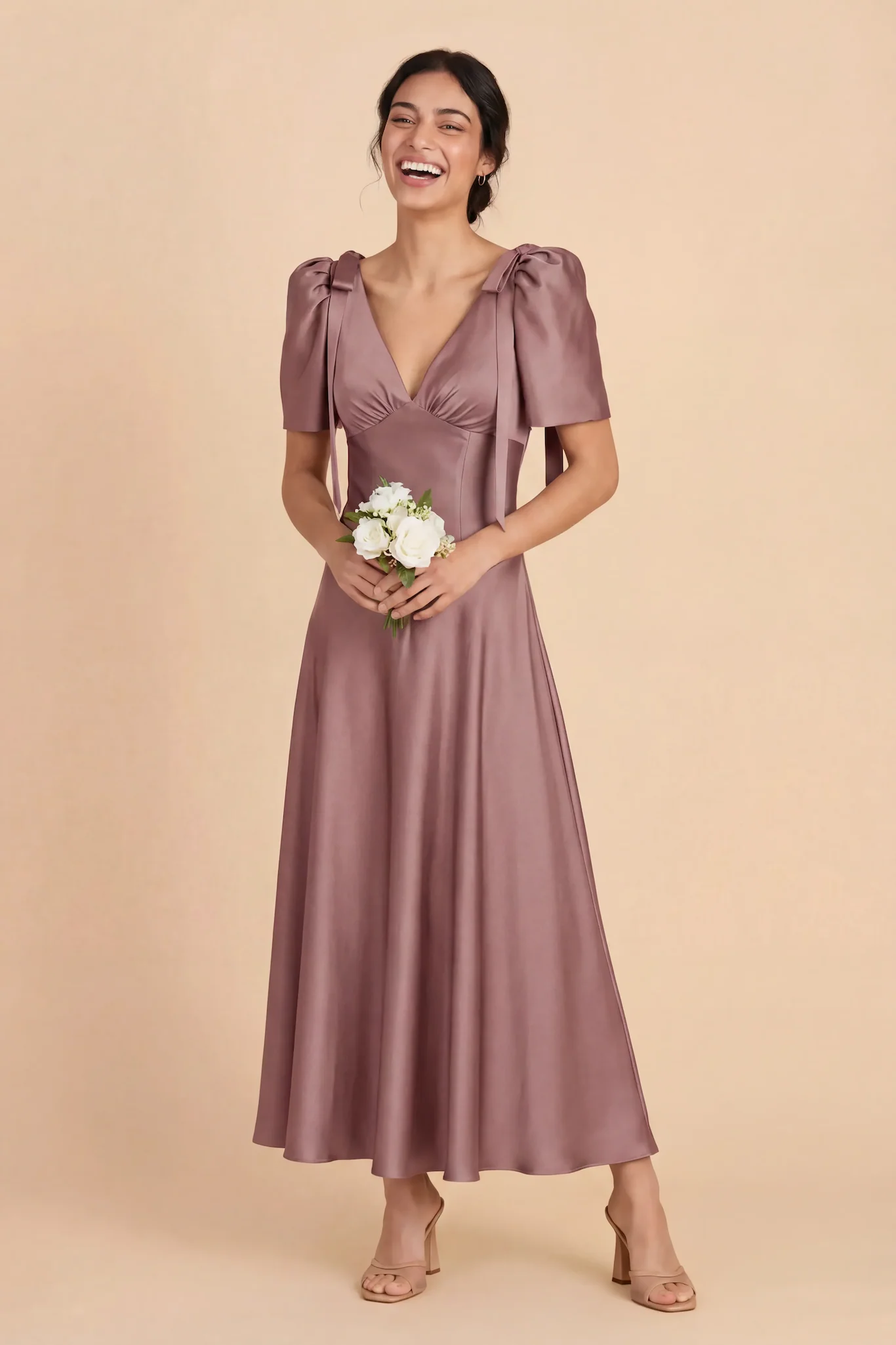 Jacqueline Matte Satin Dress - Dark Mauve - Image 3
