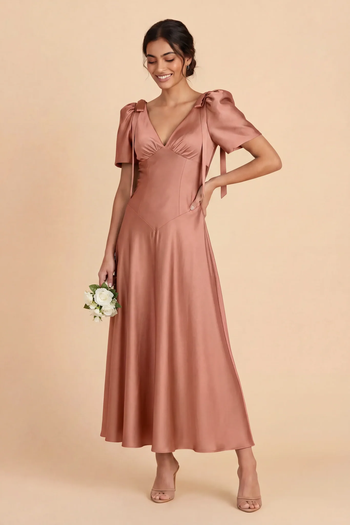 Jacqueline Matte Satin Dress - Desert Rose - Image 2