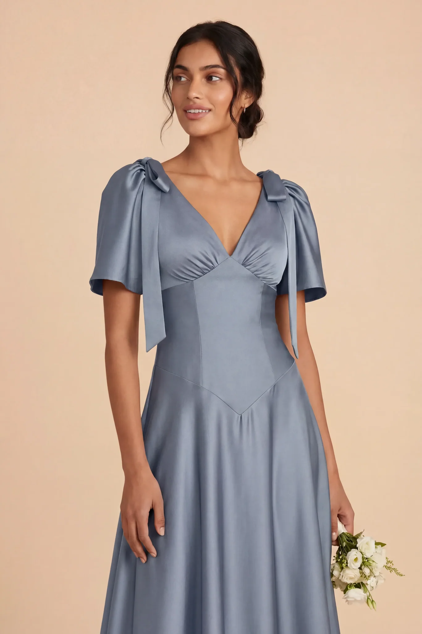 Jacqueline Matte Satin Dress - Dusty Blue - Image 3