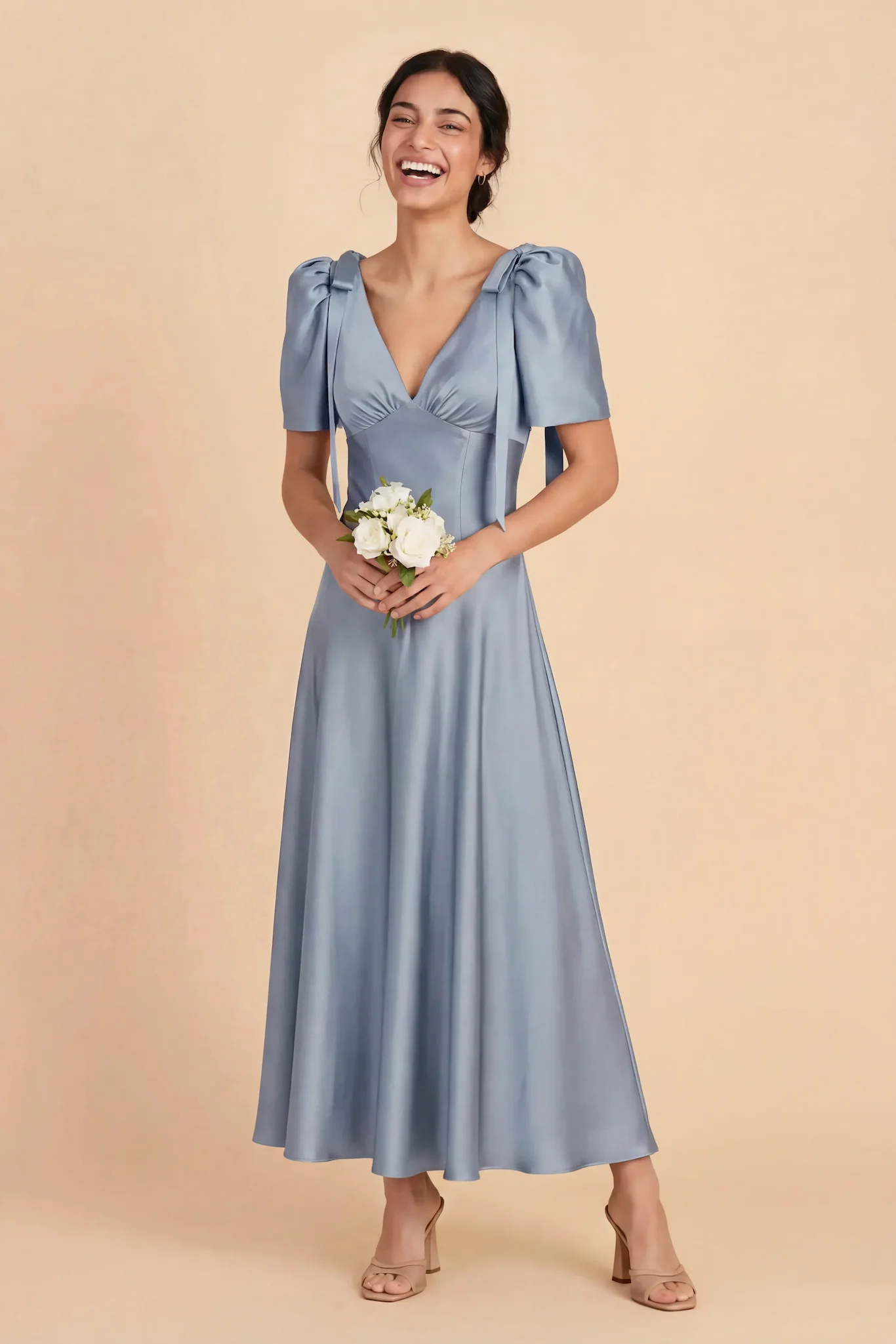 Jacqueline Matte Satin Dress - Dusty Blue - Image 4