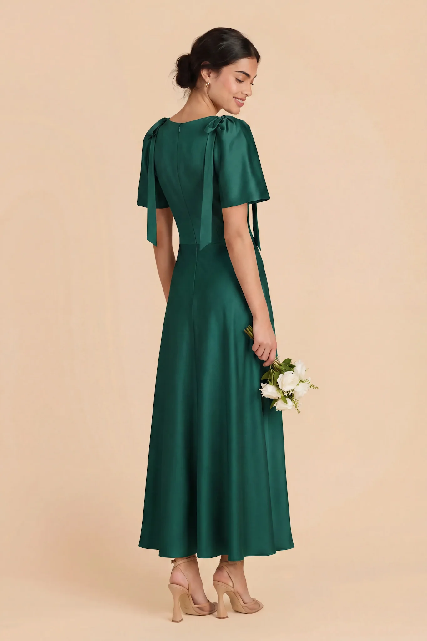 Jacqueline Matte Satin Dress - Emerald - Image 4