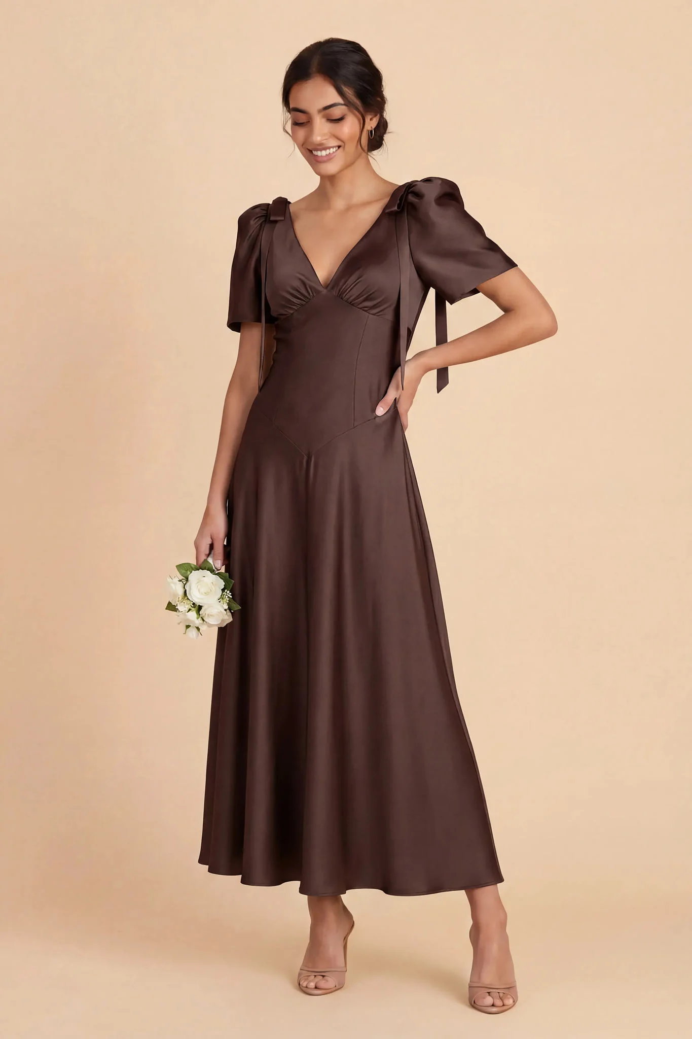 Jacqueline Matte Satin Dress - Espresso - Image 2