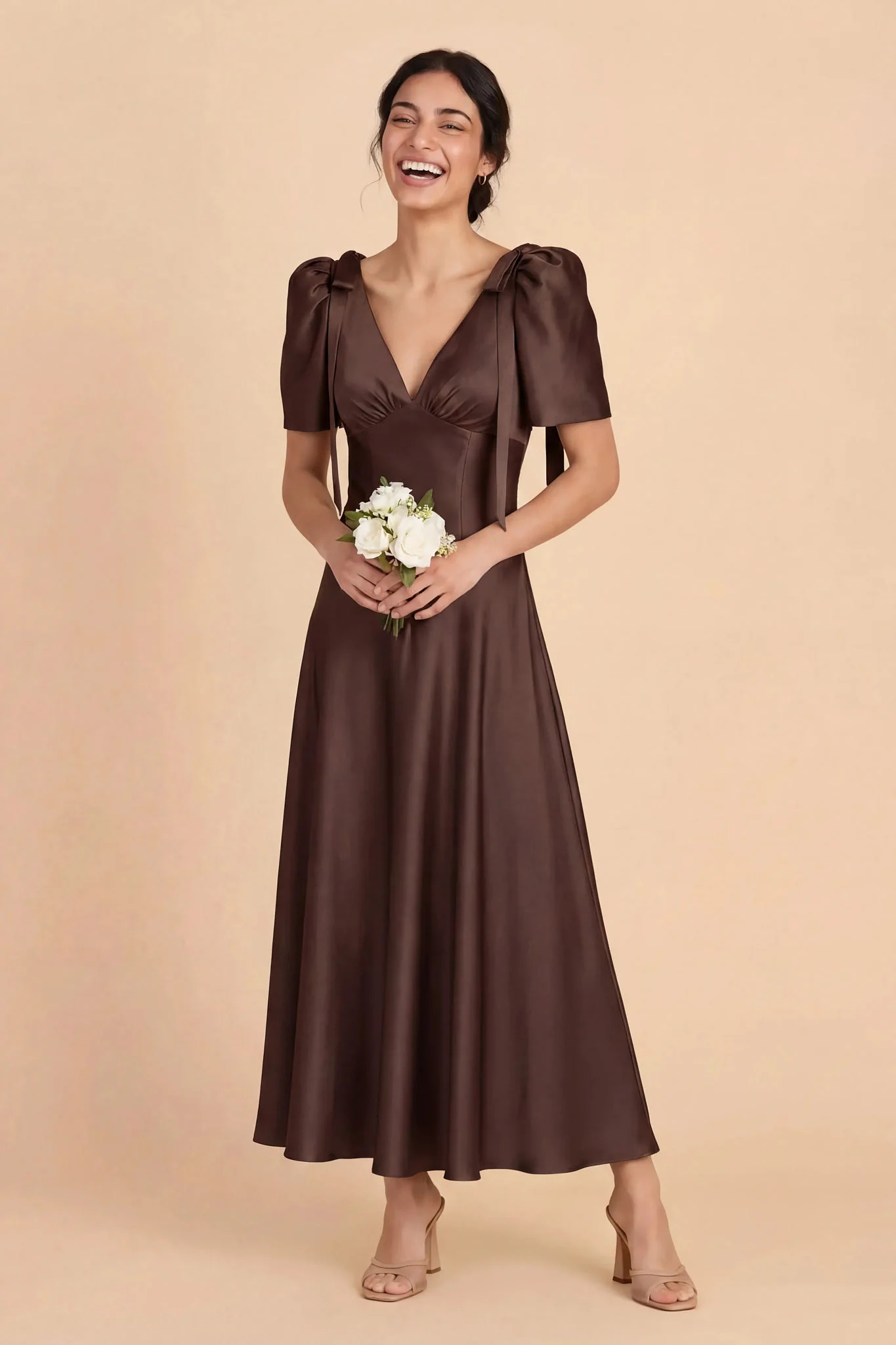 Jacqueline Matte Satin Dress - Espresso - Image 3