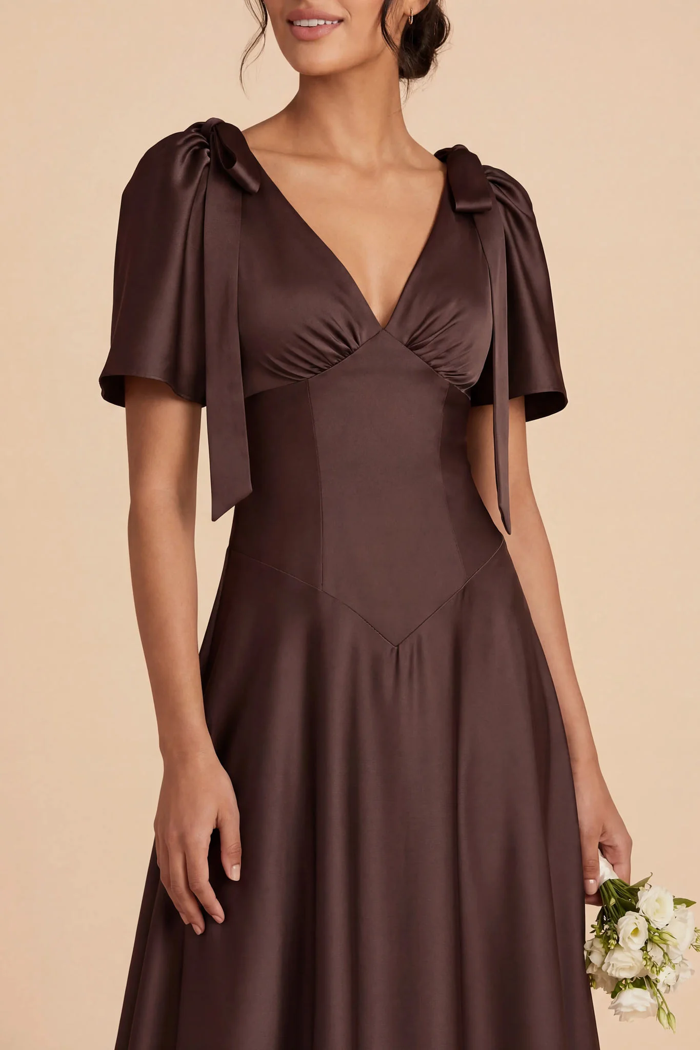 Jacqueline Matte Satin Dress - Espresso - Image 4