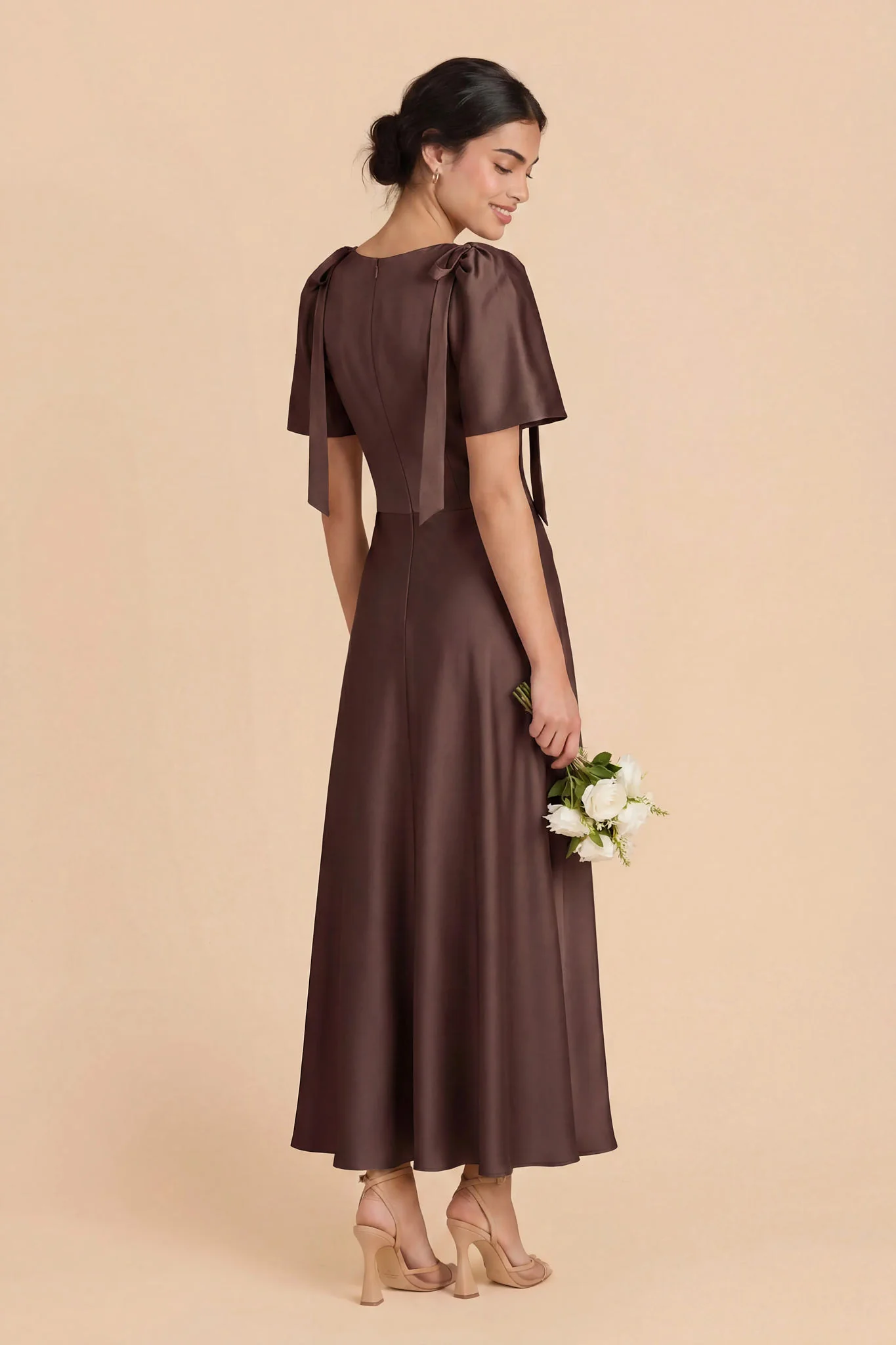 Jacqueline Matte Satin Dress - Espresso - Image 5