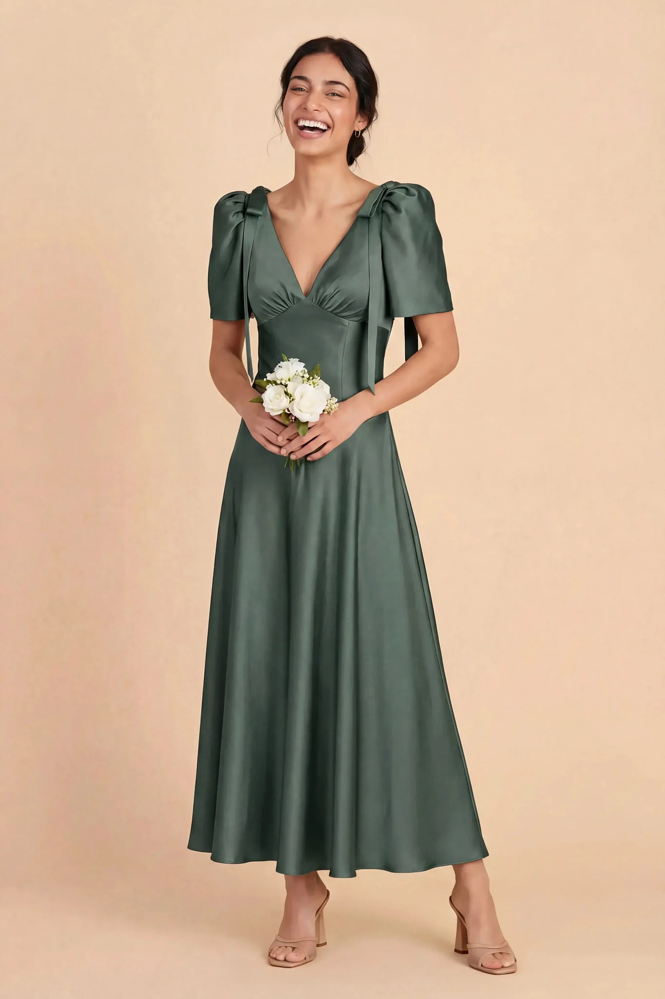Jacqueline Matte Satin Dress - Eucalyptus - Image 3