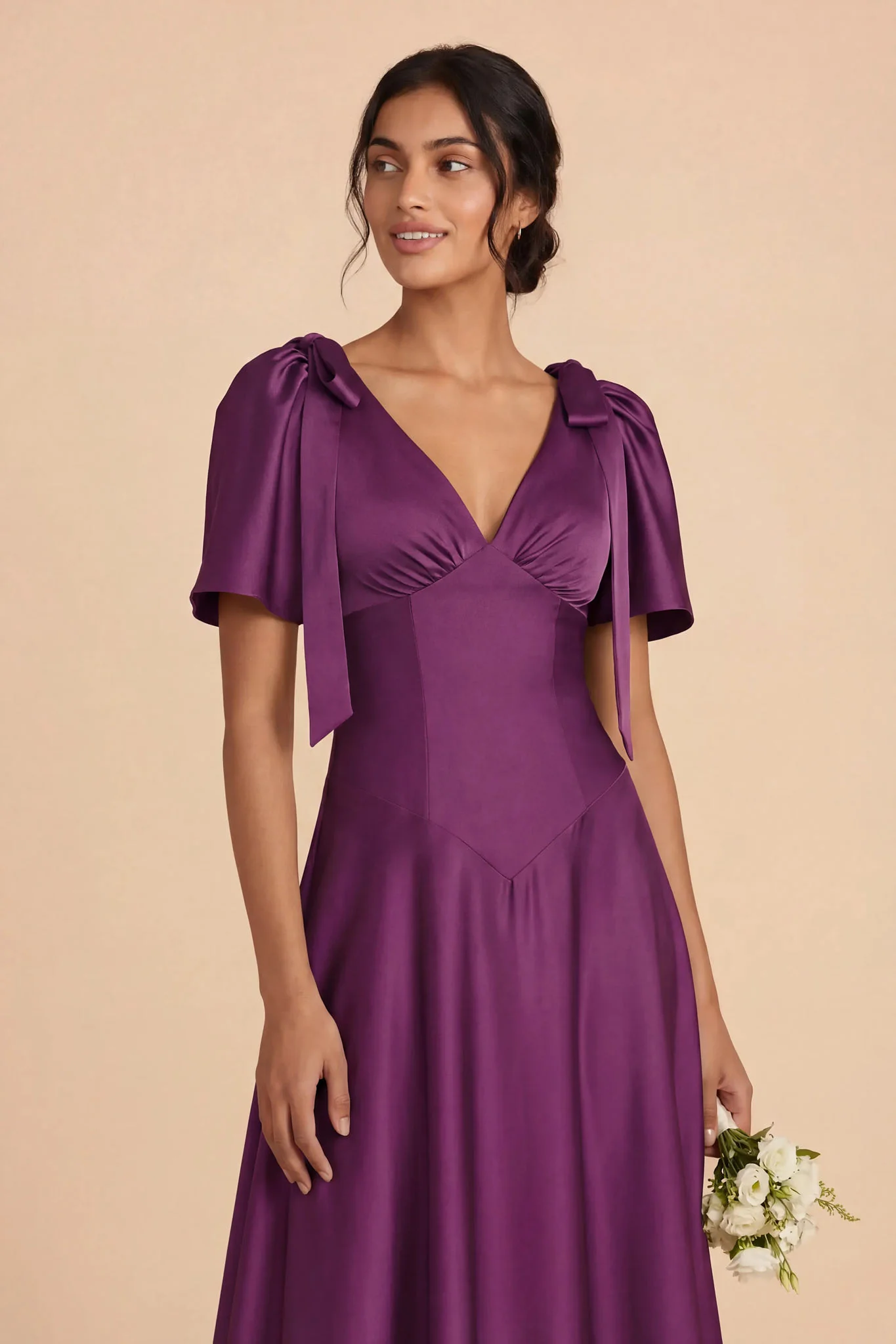 Jacqueline Matte Satin Dress - Fig - Image 4
