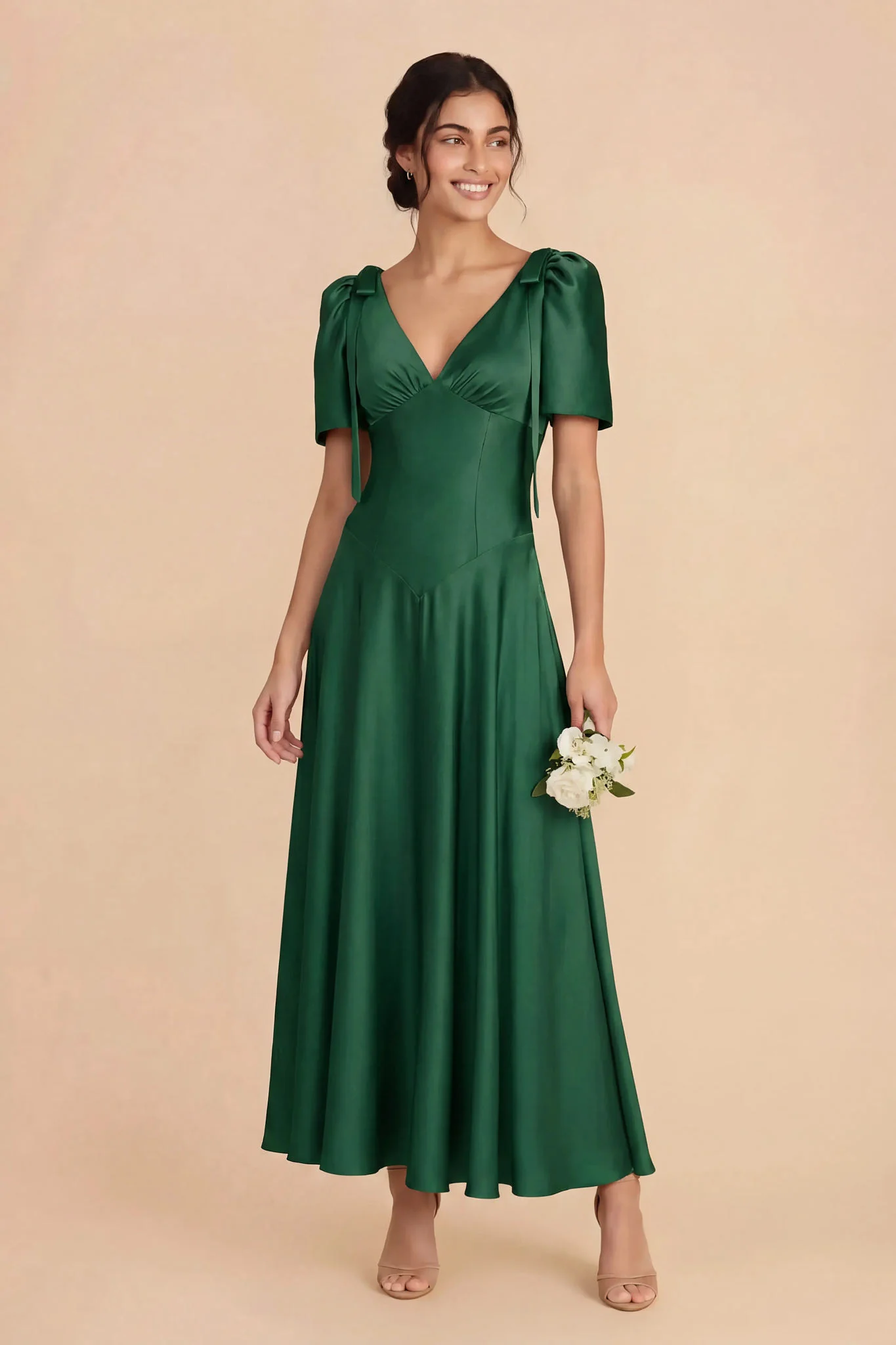 Jacqueline Matte Satin Dress - Forest Green