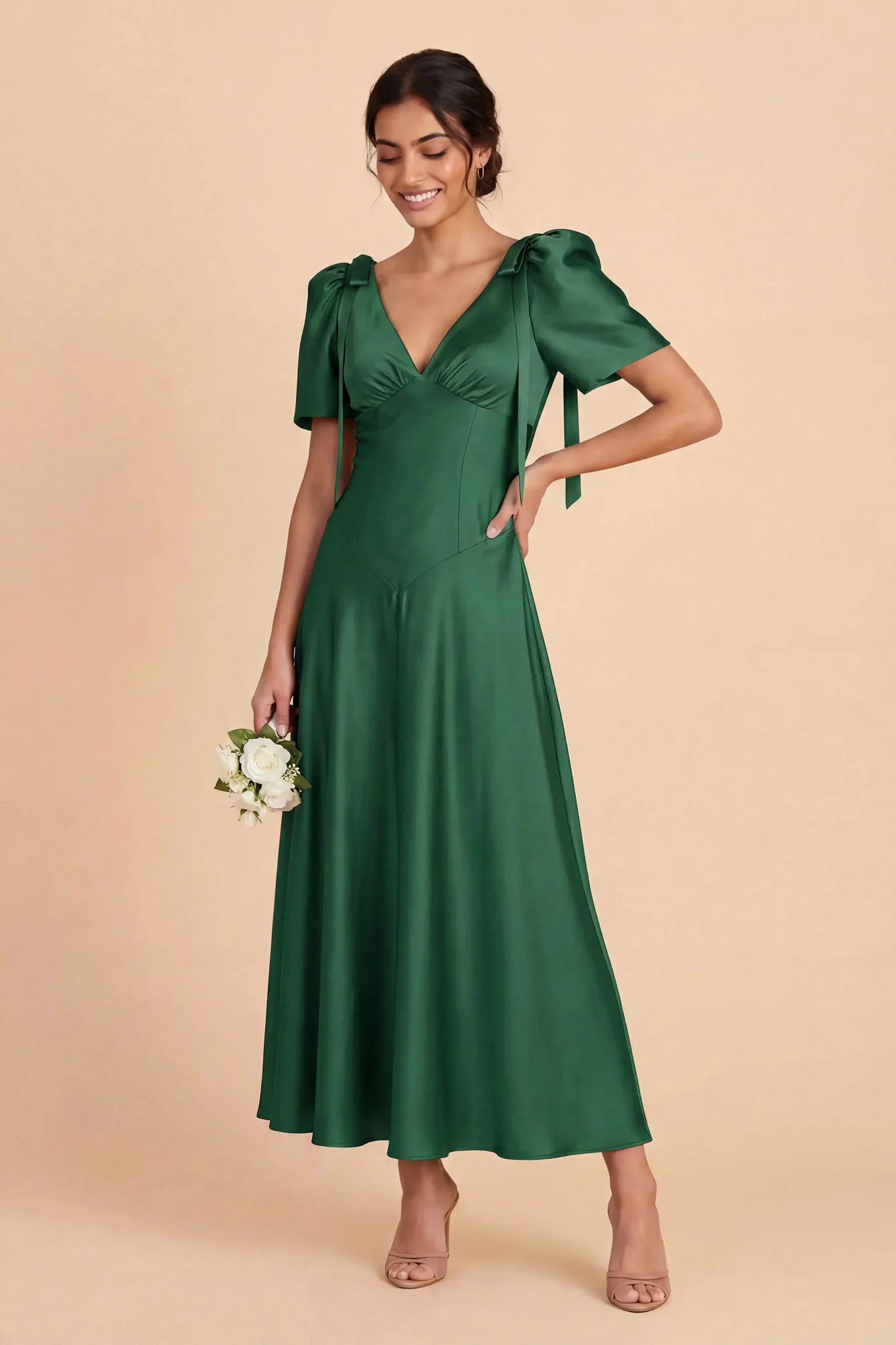 Jacqueline Matte Satin Dress - Forest Green - Image 2