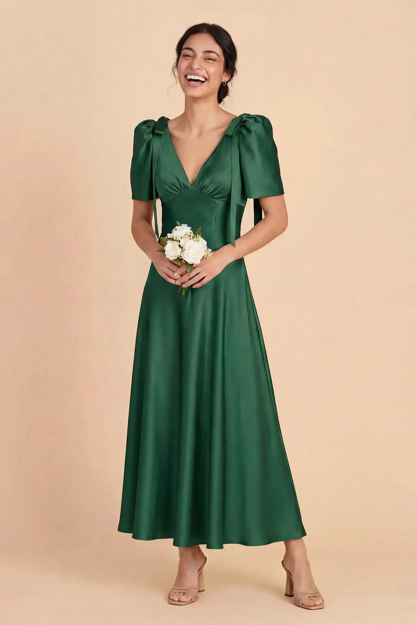Jacqueline Matte Satin Dress - Forest Green - Image 3