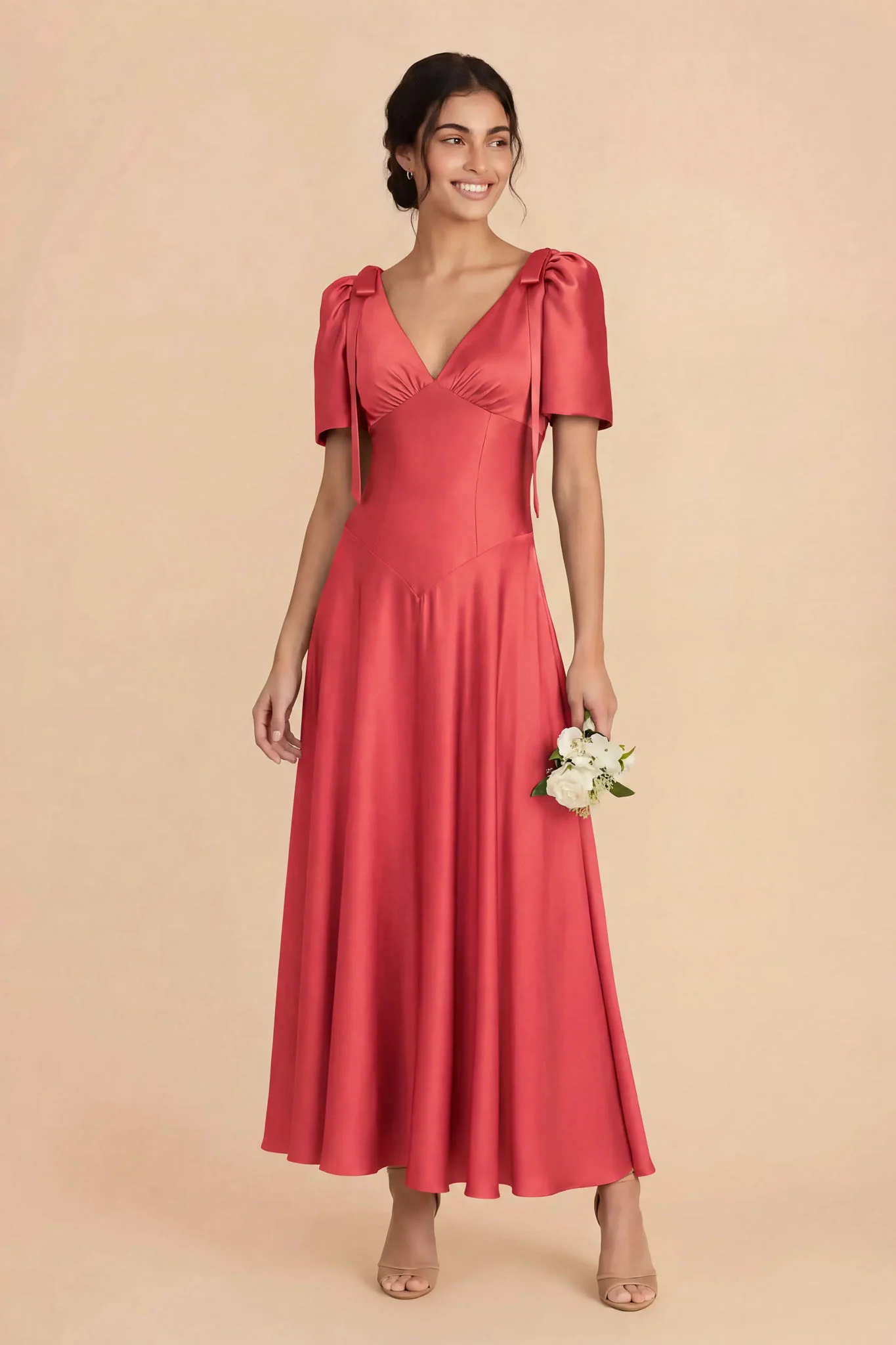 Jacqueline Matte Satin Dress - Guava