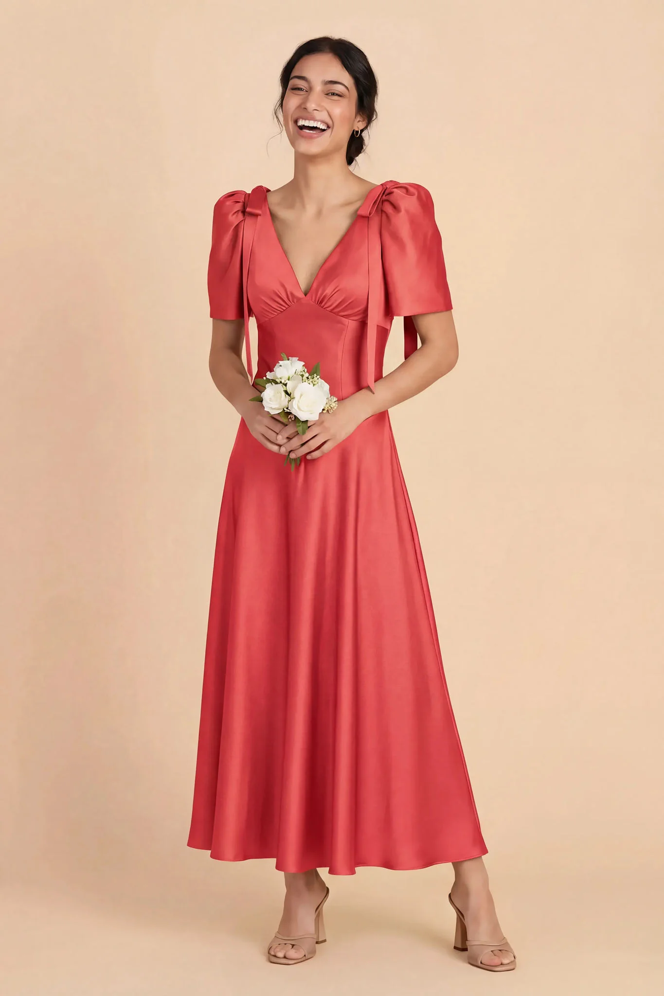 Jacqueline Matte Satin Dress - Guava - Image 3