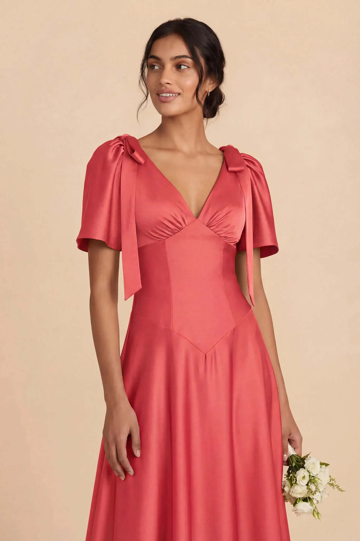 Jacqueline Matte Satin Dress - Guava - Image 4