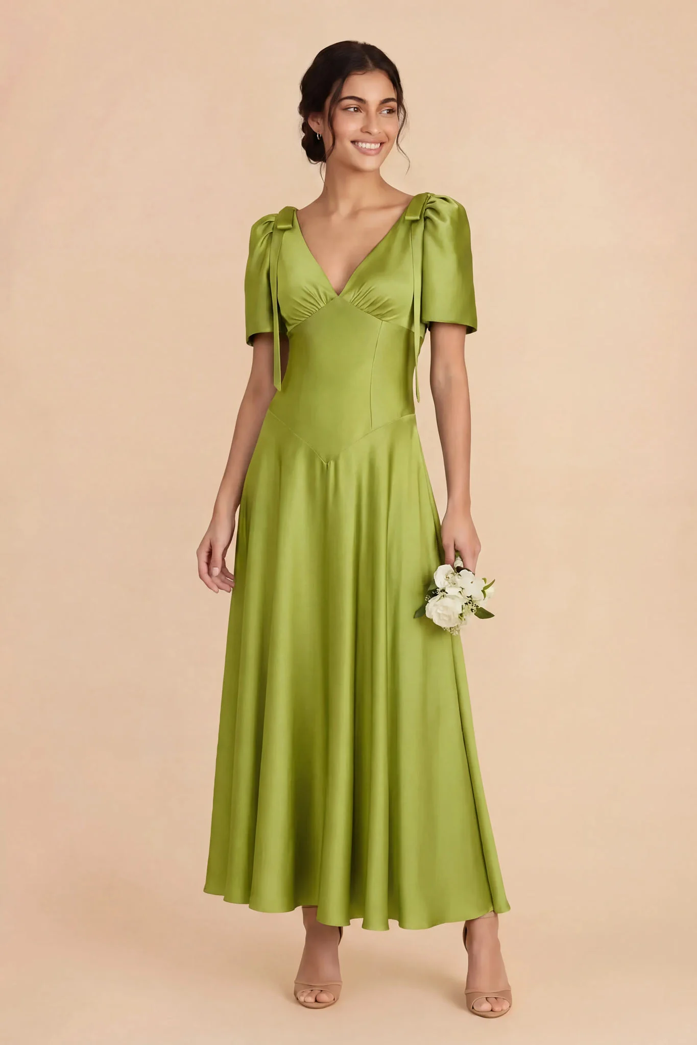 Jacqueline Matte Satin Dress - Matcha
