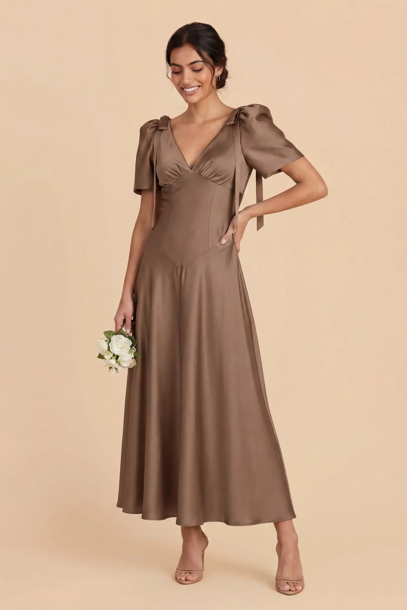 Jacqueline Matte Satin Dress - Mocha - Image 2
