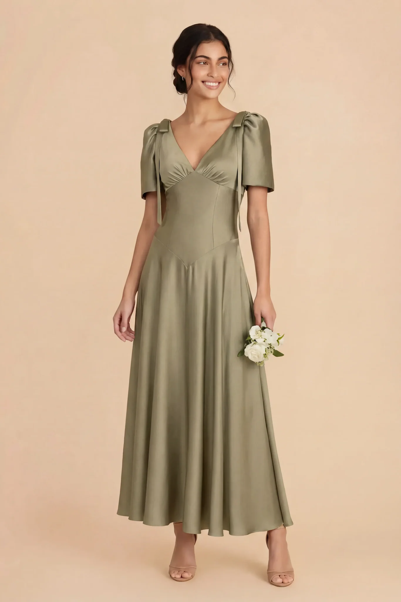 Jacqueline Matte Satin Dress - Moss Green