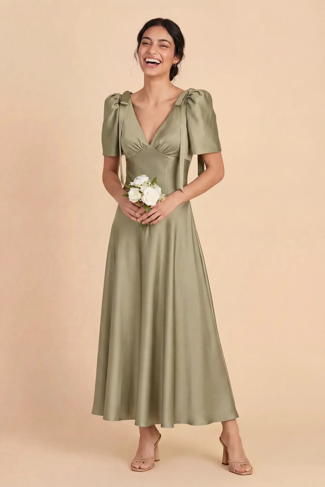 Jacqueline Matte Satin Dress - Moss Green - Image 2