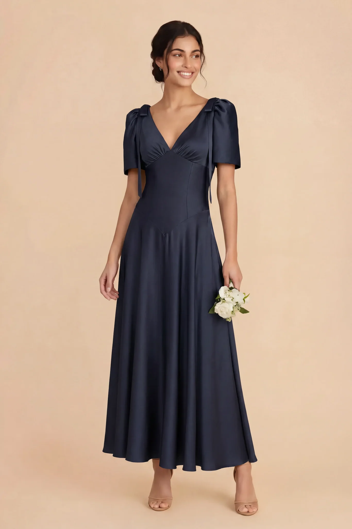 Jacqueline Matte Satin Dress - Navy