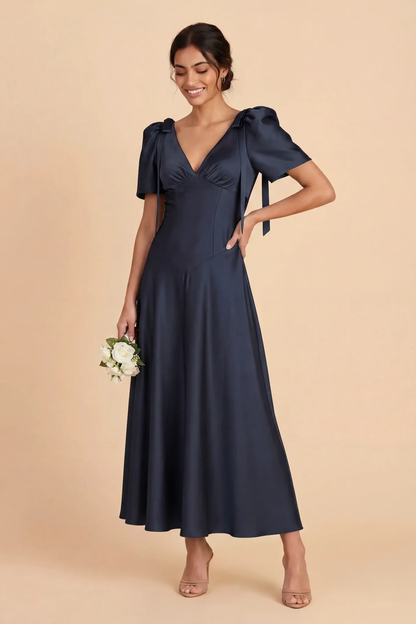 Jacqueline Matte Satin Dress - Navy - Image 2
