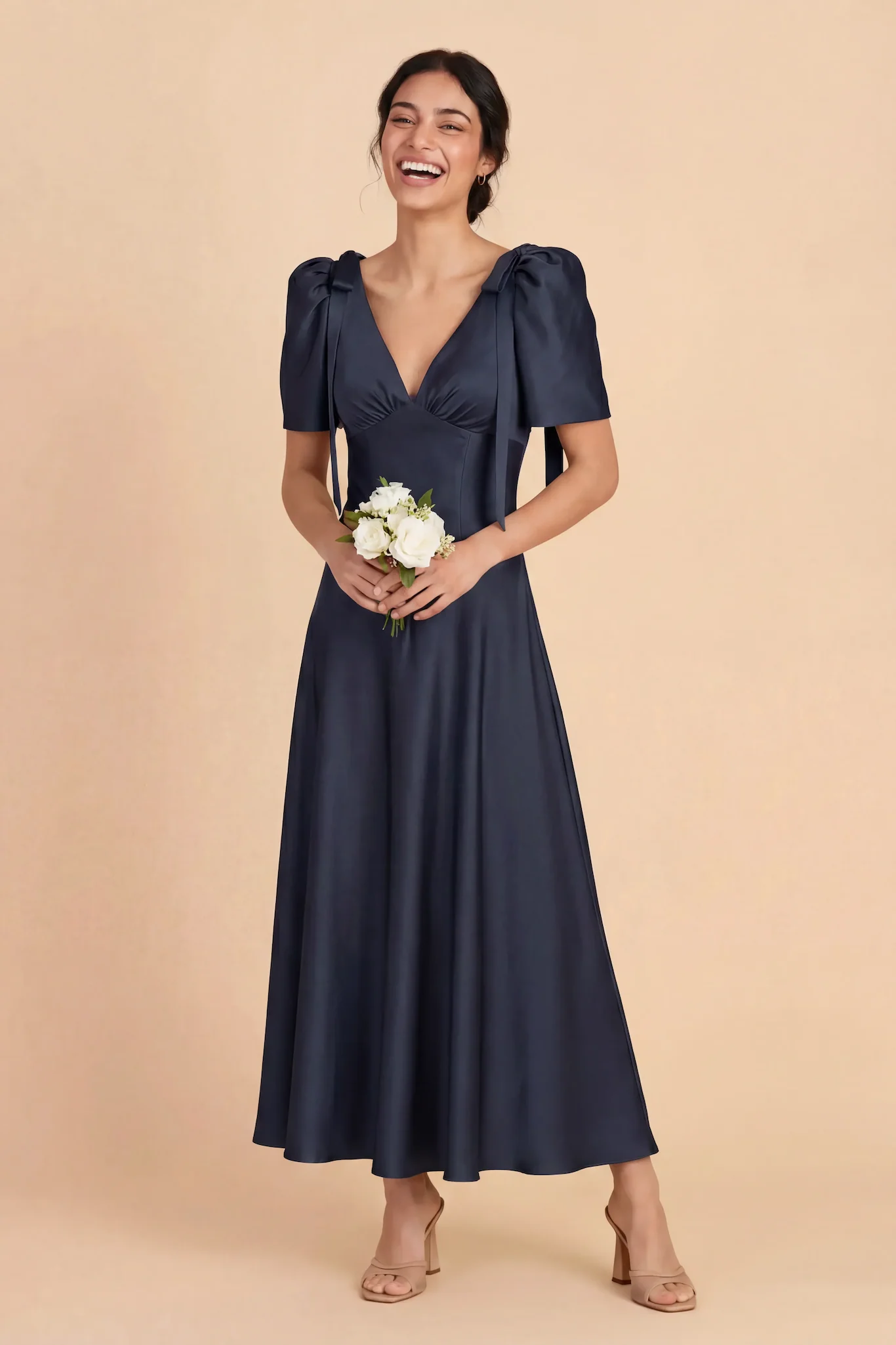 Jacqueline Matte Satin Dress - Navy - Image 3