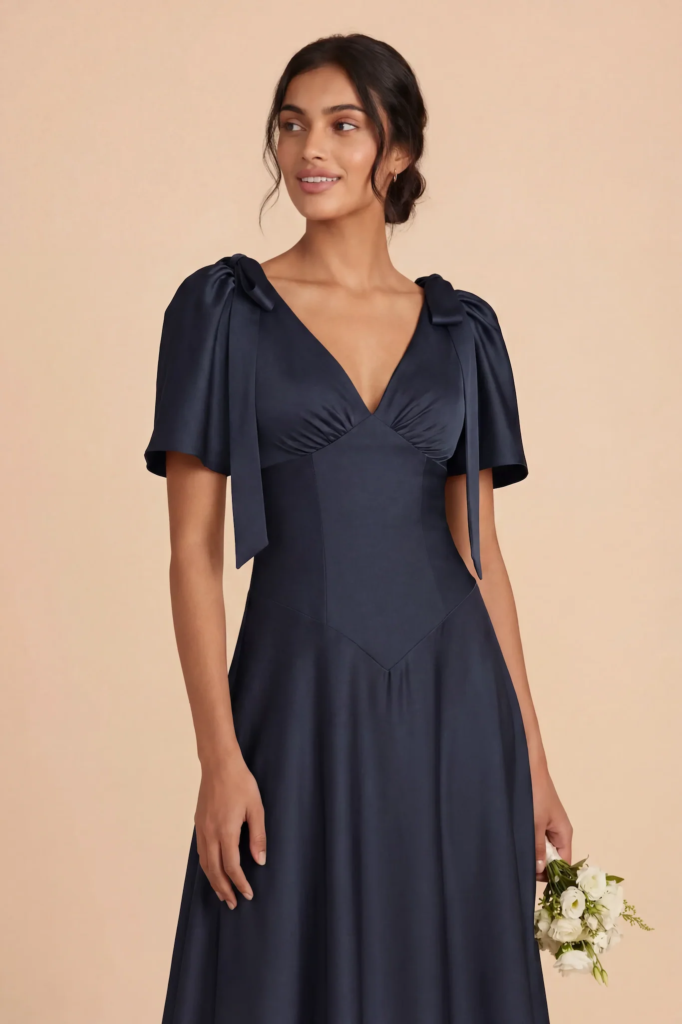 Jacqueline Matte Satin Dress - Navy - Image 4