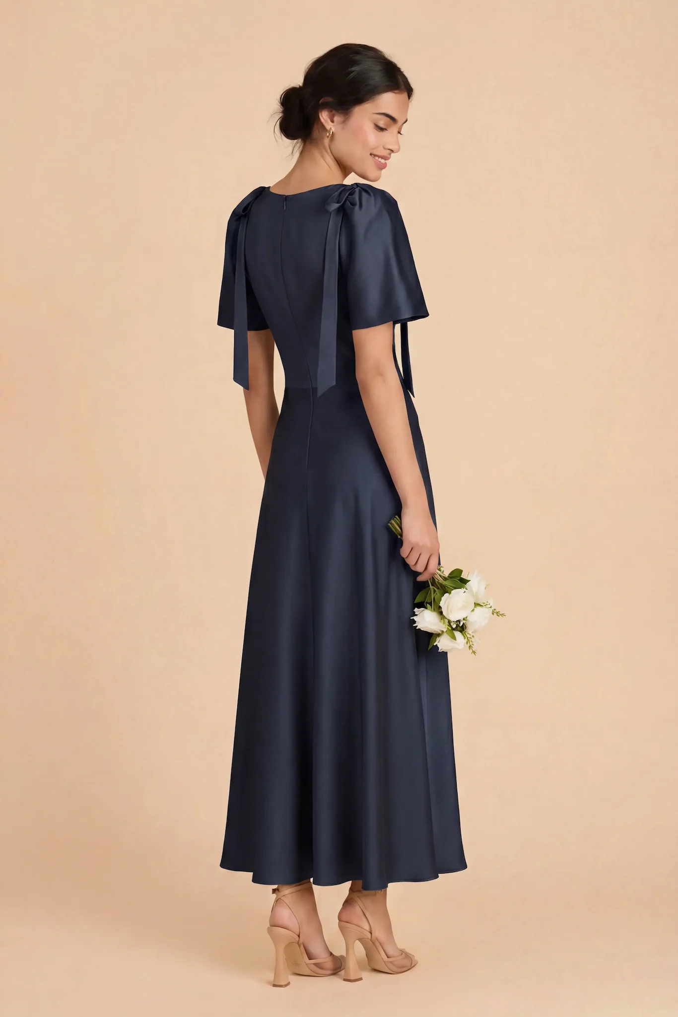 Jacqueline Matte Satin Dress - Navy - Image 5