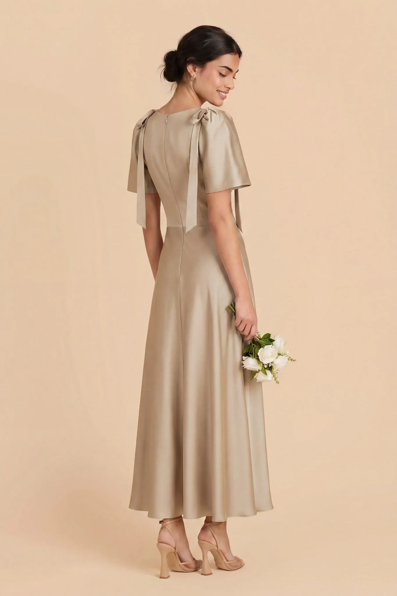 Jacqueline Matte Satin Dress - Neutral Champagne - Image 5