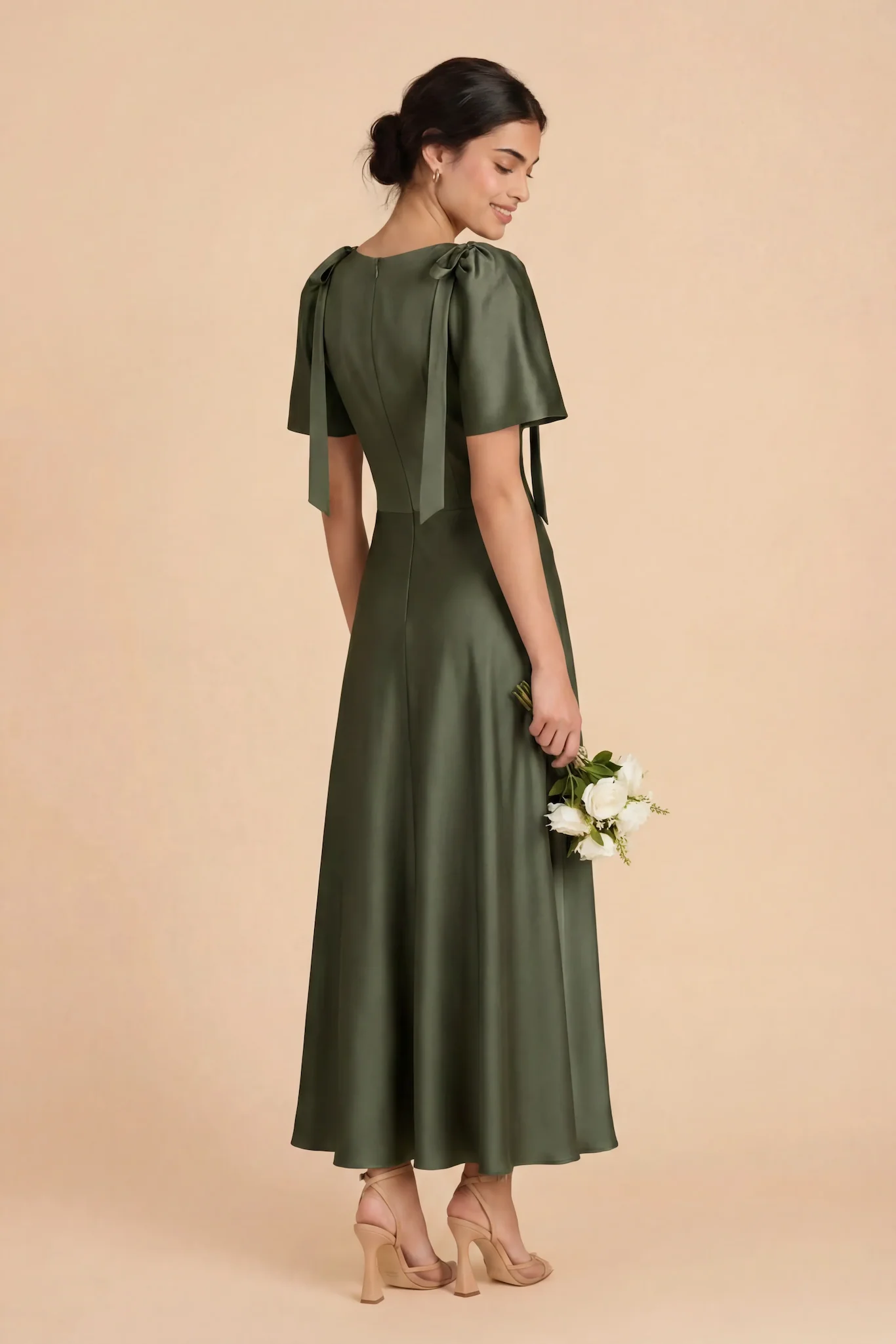 Jacqueline Matte Satin Dress - Olive - Image 5