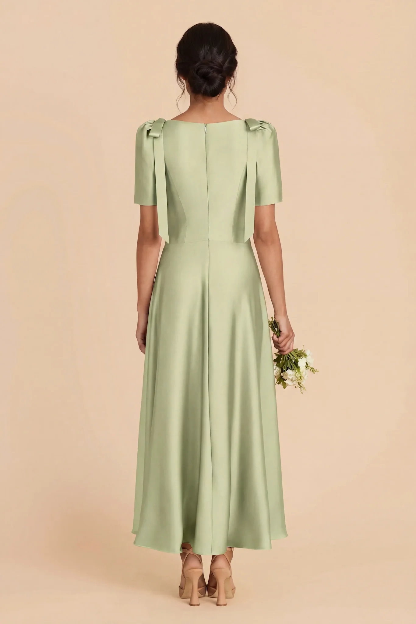 Jacqueline Matte Satin Dress - Pale Pistachio - Image 6