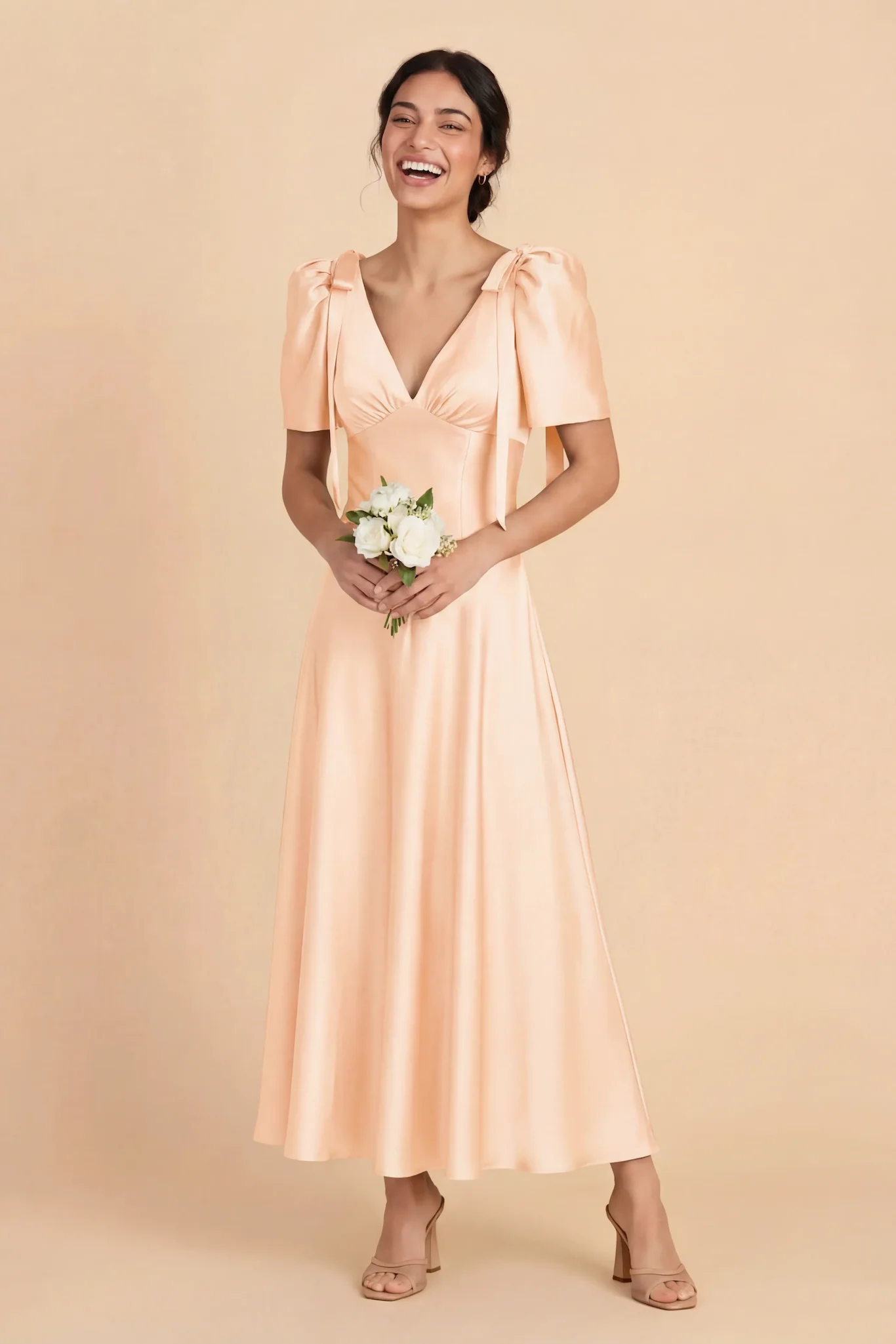 Jacqueline Matte Satin Dress - Peach Cream - Image 3