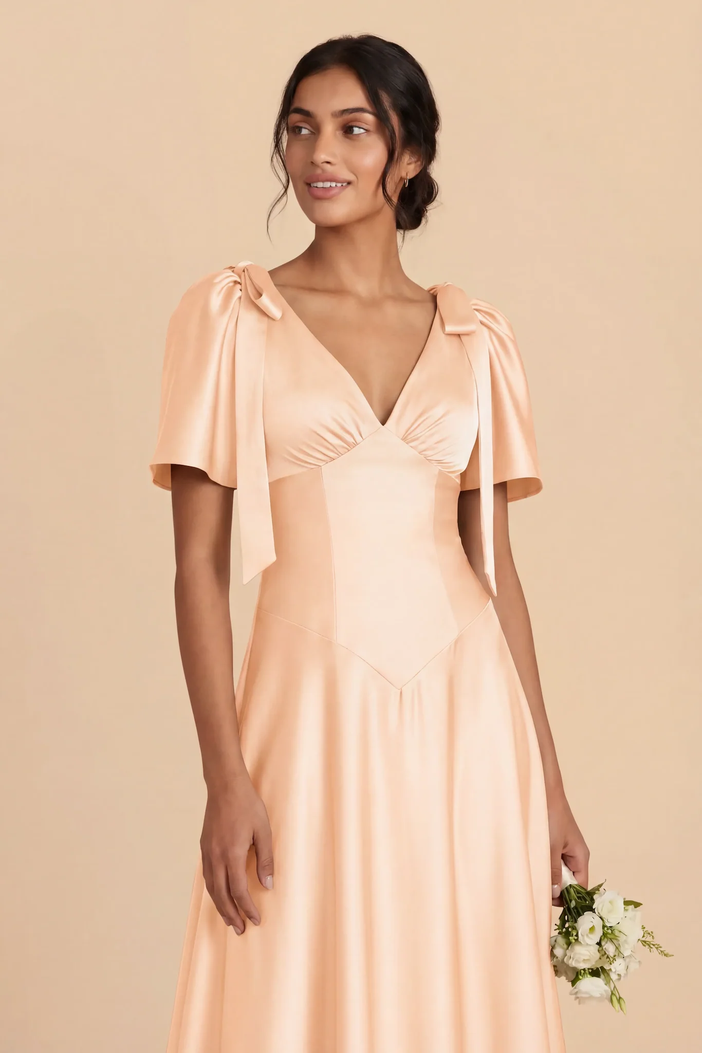 Jacqueline Matte Satin Dress - Peach Cream - Image 4