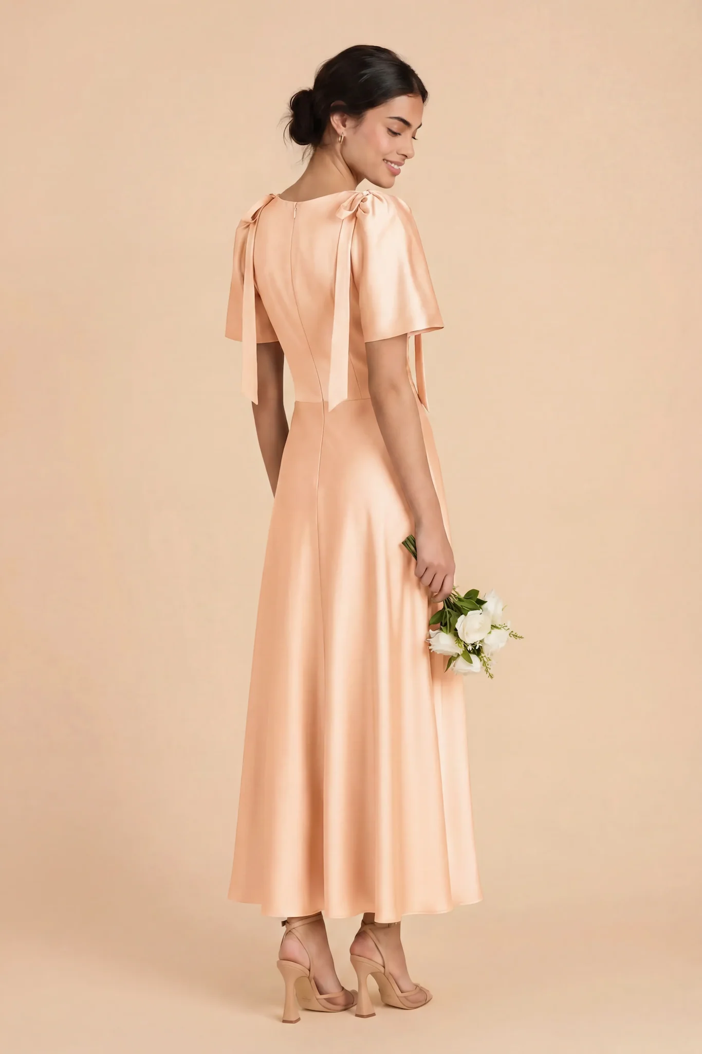 Jacqueline Matte Satin Dress - Peach Cream - Image 5