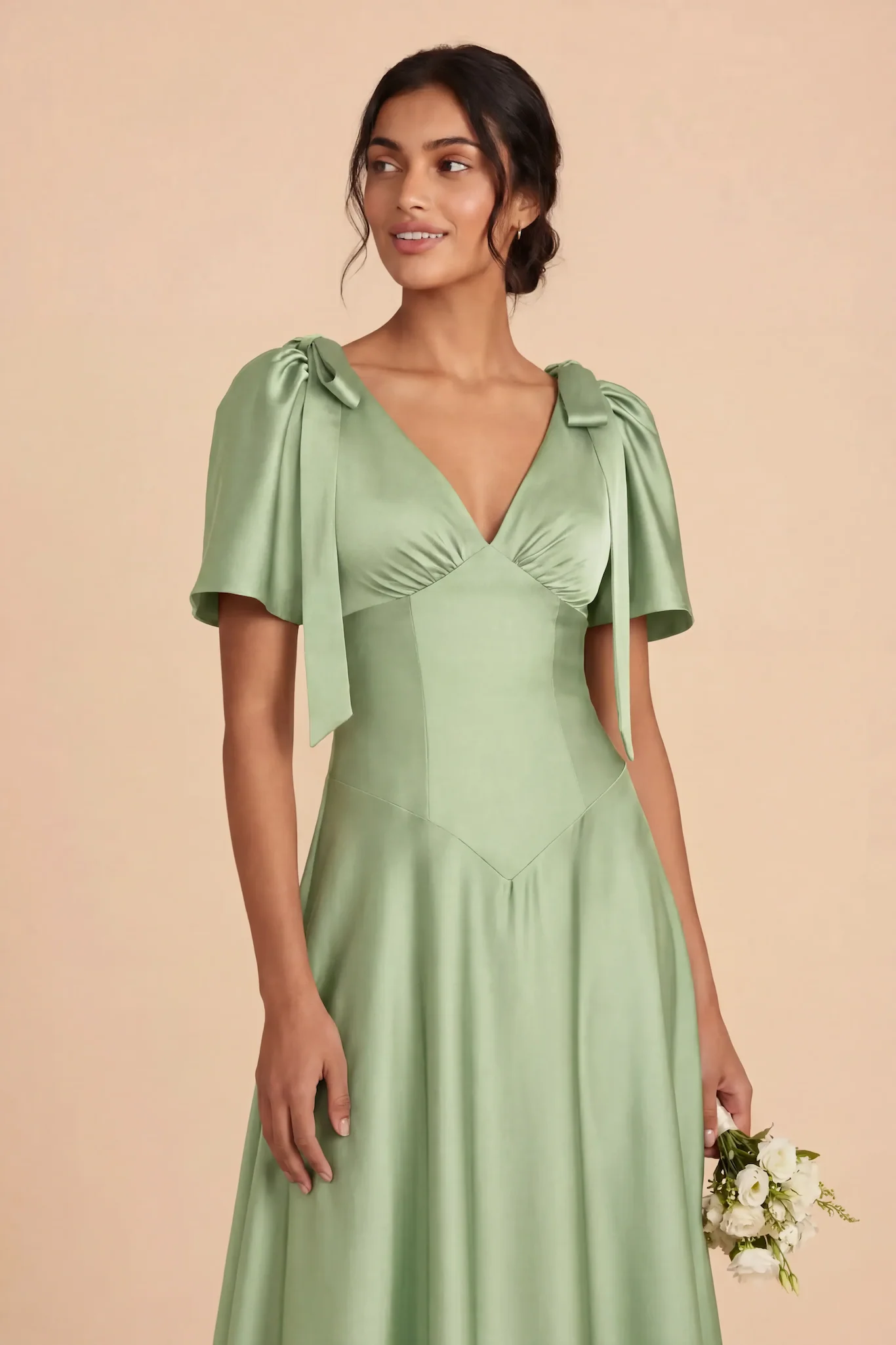 Jacqueline Matte Satin Dress - Pistachio - Image 4