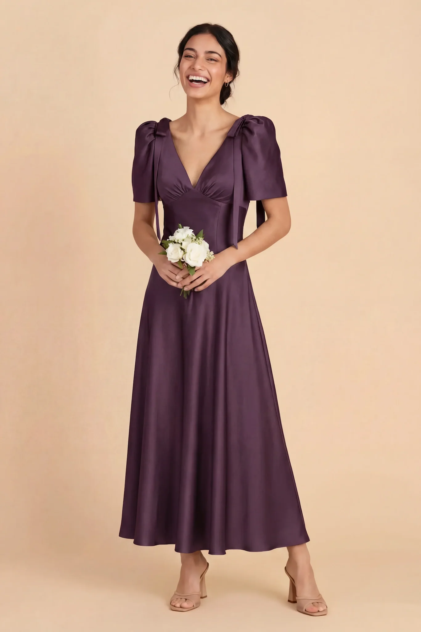 Jacqueline Matte Satin Dress - Plum - Image 3