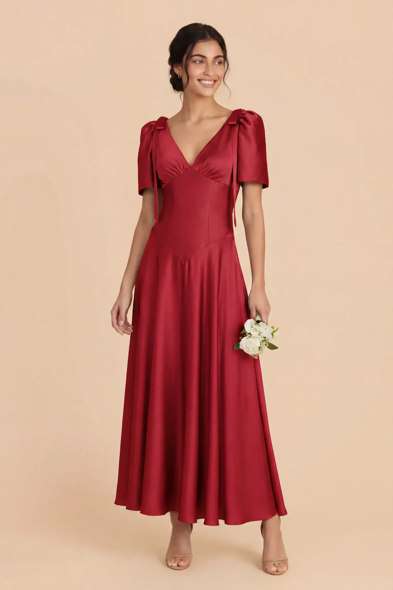 Jacqueline Matte Satin Dress - Ruby Red