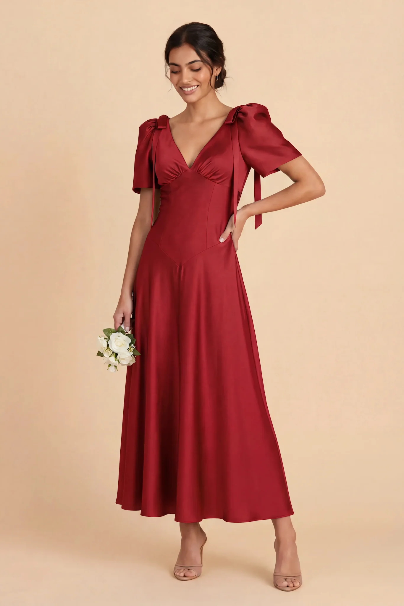 Jacqueline Matte Satin Dress - Ruby Red - Image 2