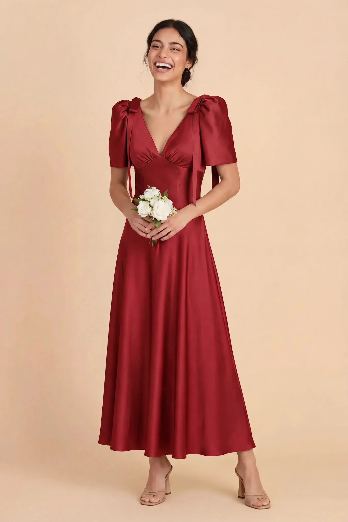 Jacqueline Matte Satin Dress - Ruby Red - Image 3
