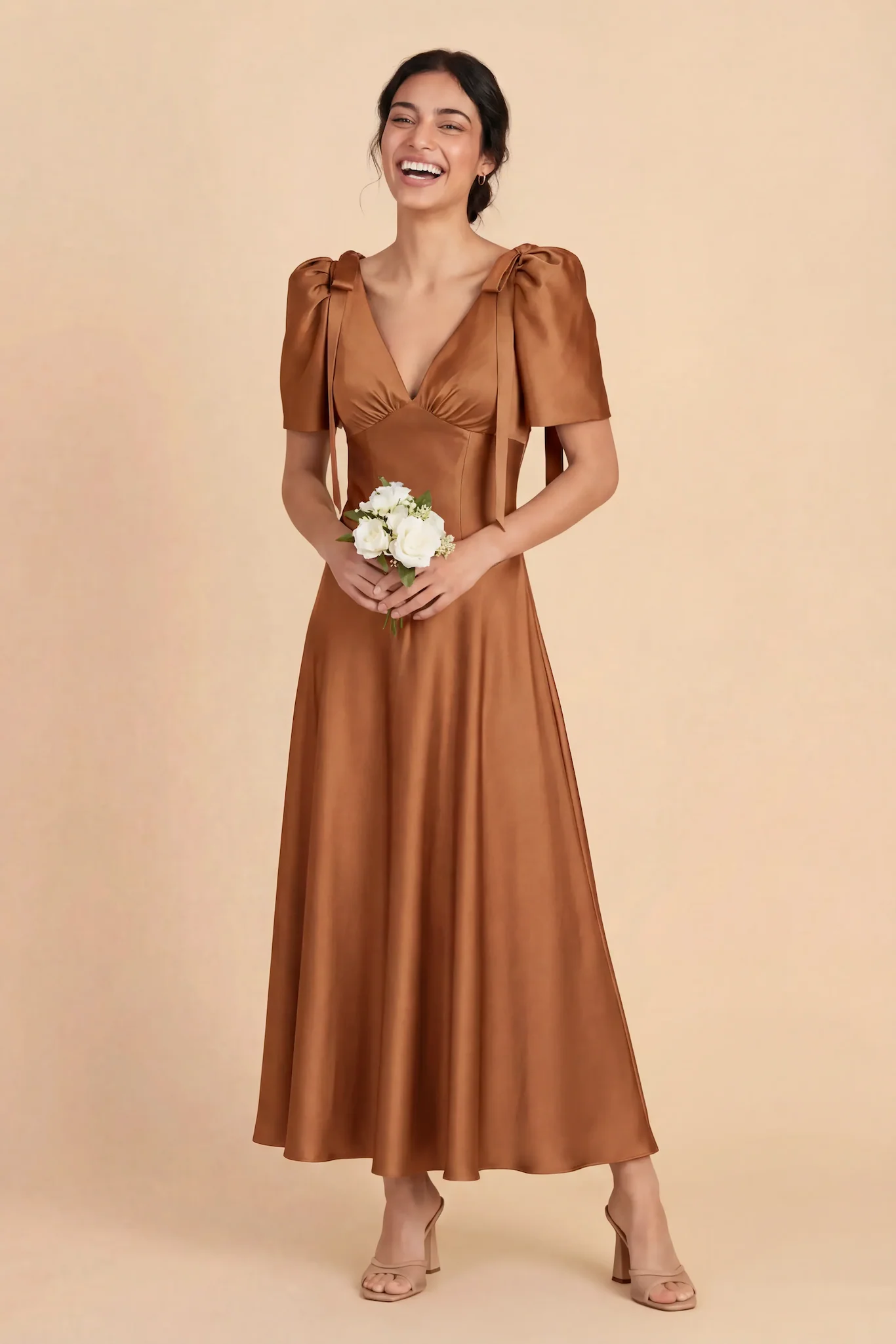 Jacqueline Matte Satin Dress - Rust - Image 3